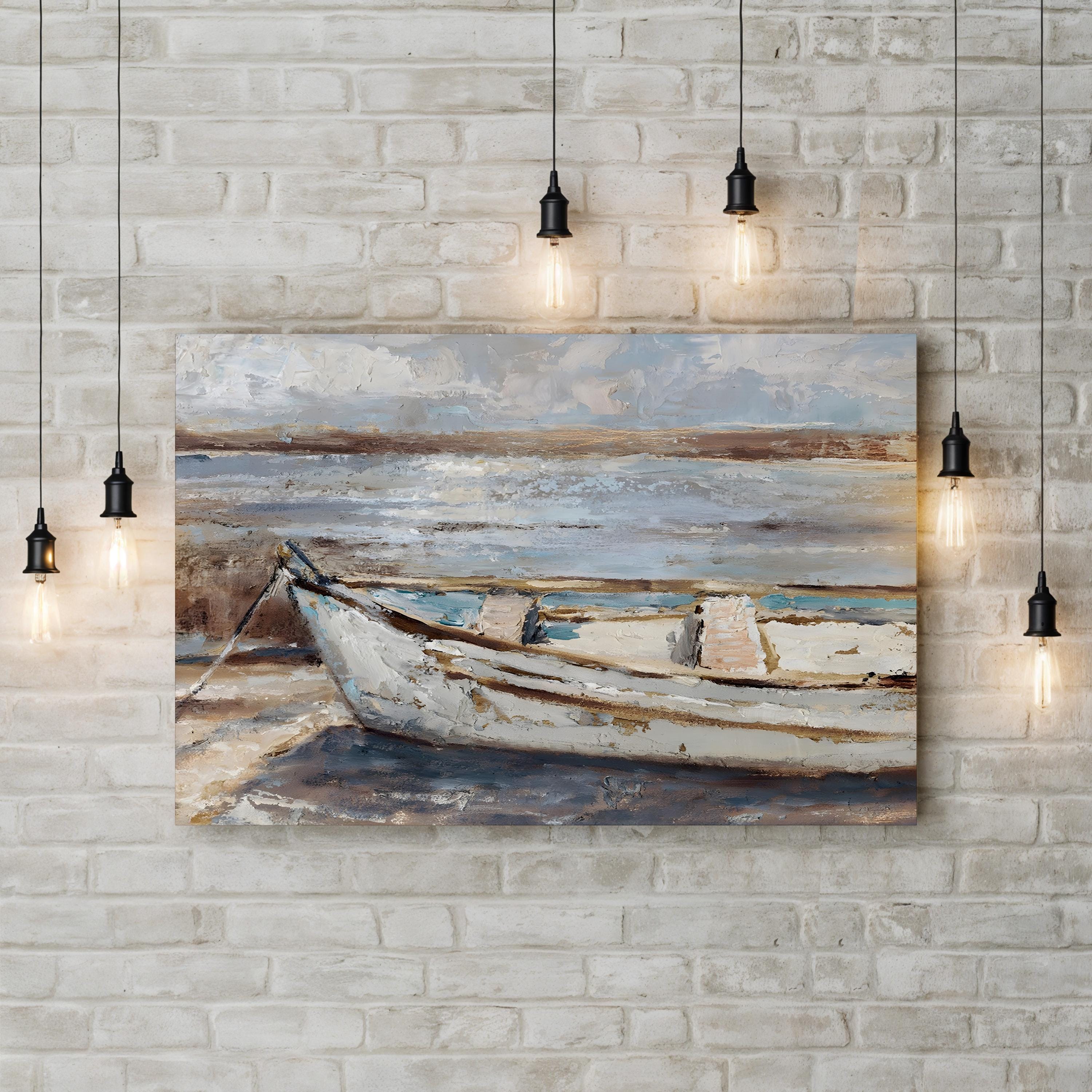Weathered Coastal Rowboat – Period Illustration Wall Art | Watercolor Canvas Print