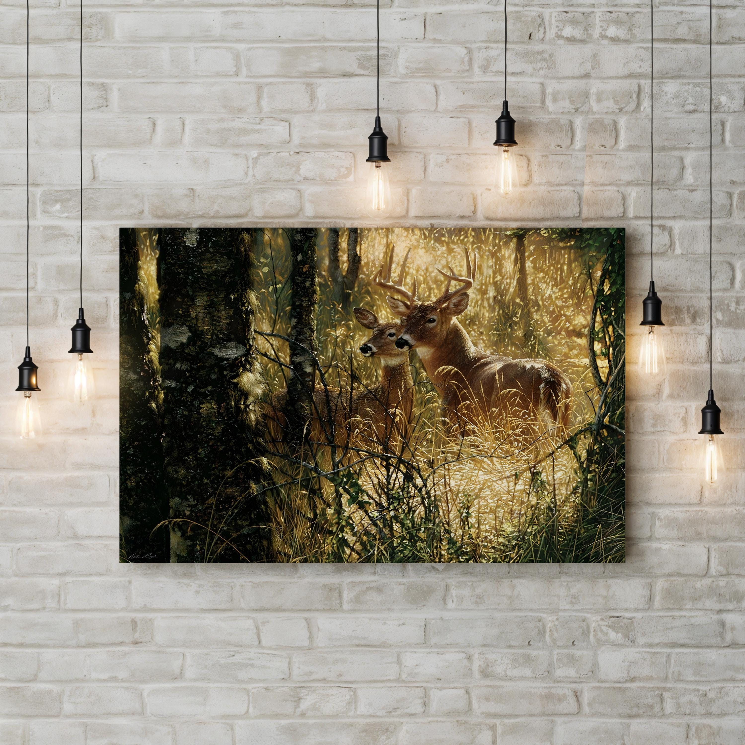 Whitetail Deer in Misty Forest – Vintage Photography Wall Art | Wildlife Canvas Print