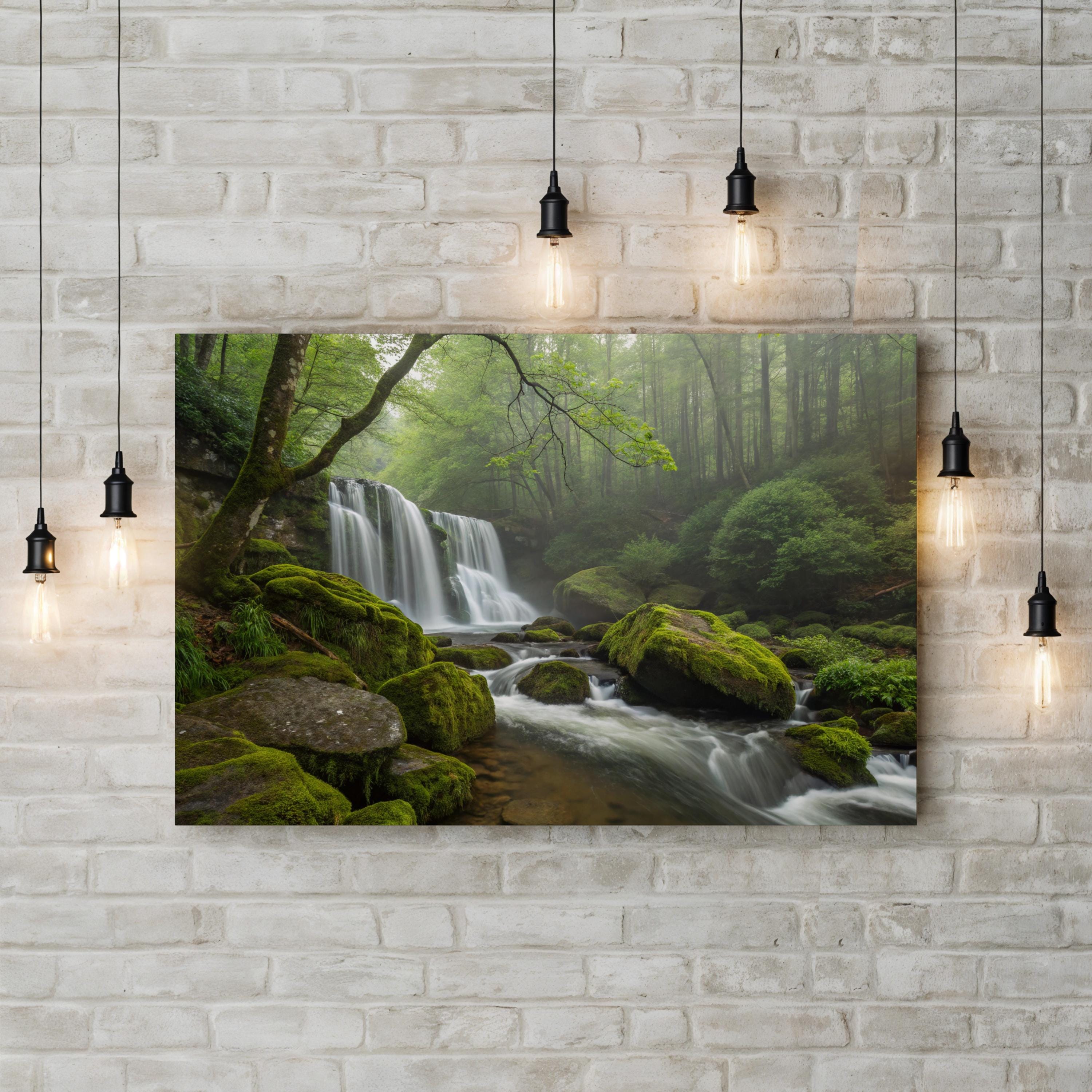 Green Forest Stream – Vintage Photography Wall Art | Woodland Landscape Canvas Print