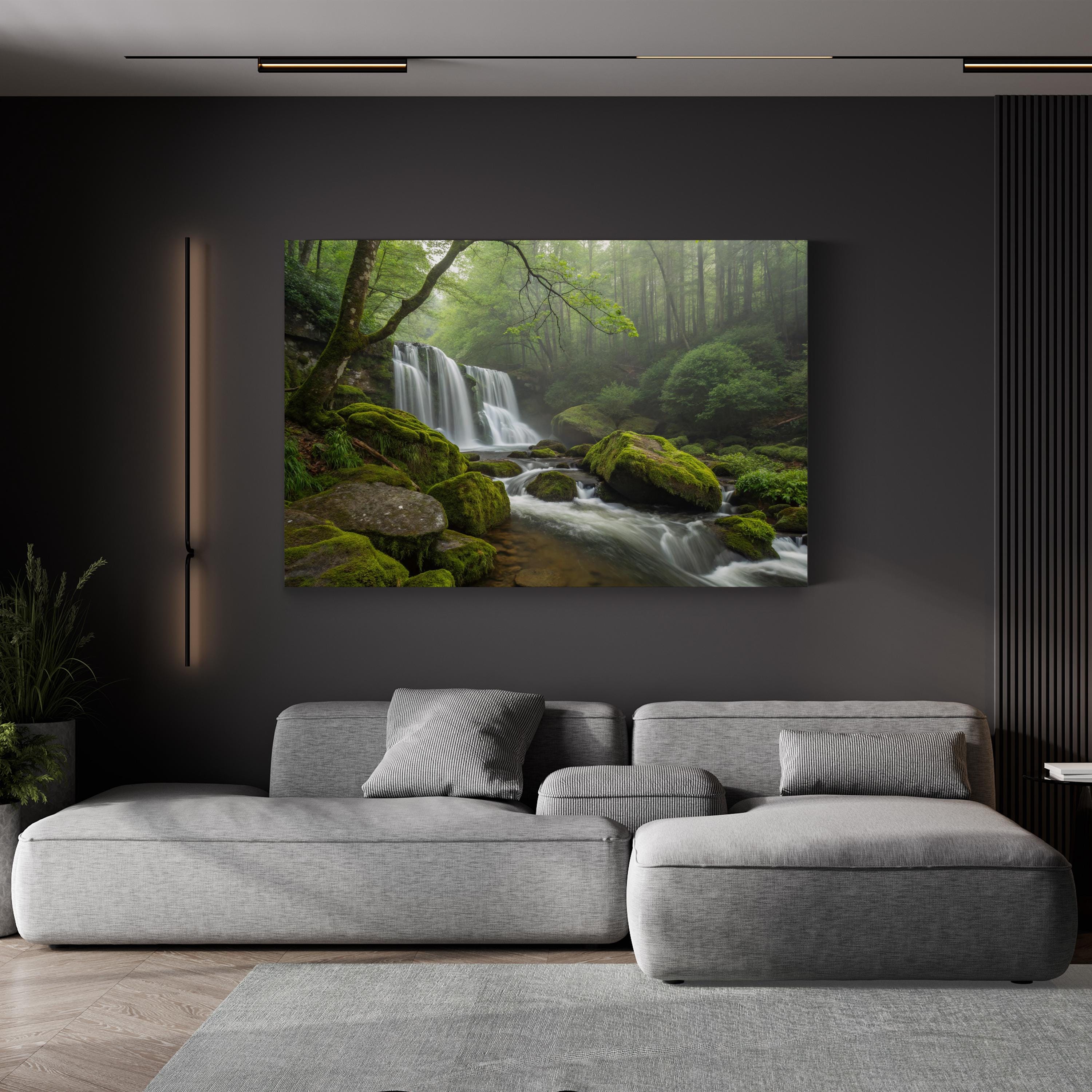 Green Forest Stream – Vintage Photography Wall Art | Woodland Landscape Canvas Print