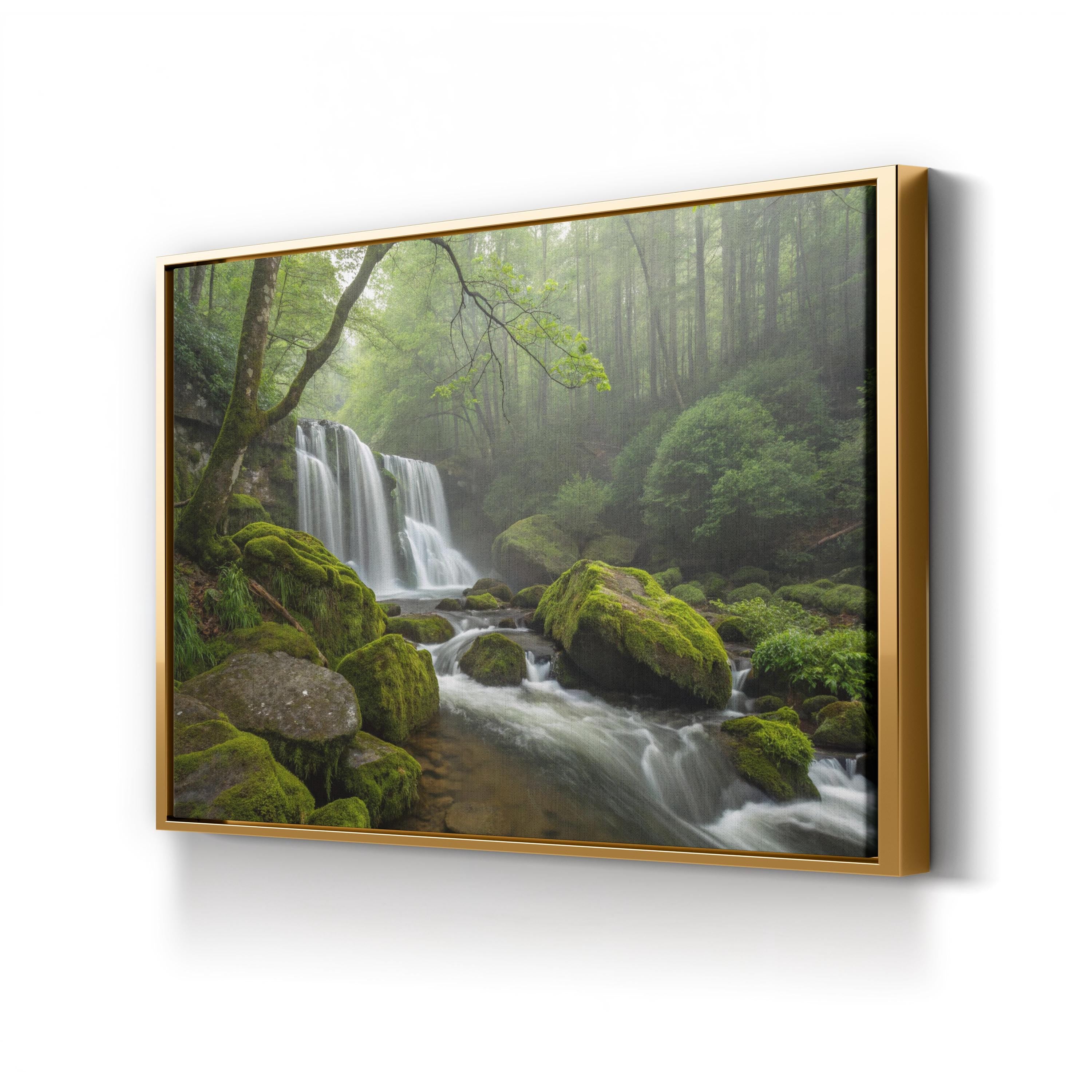 Green Forest Stream – Vintage Photography Wall Art | Woodland Landscape Canvas Print