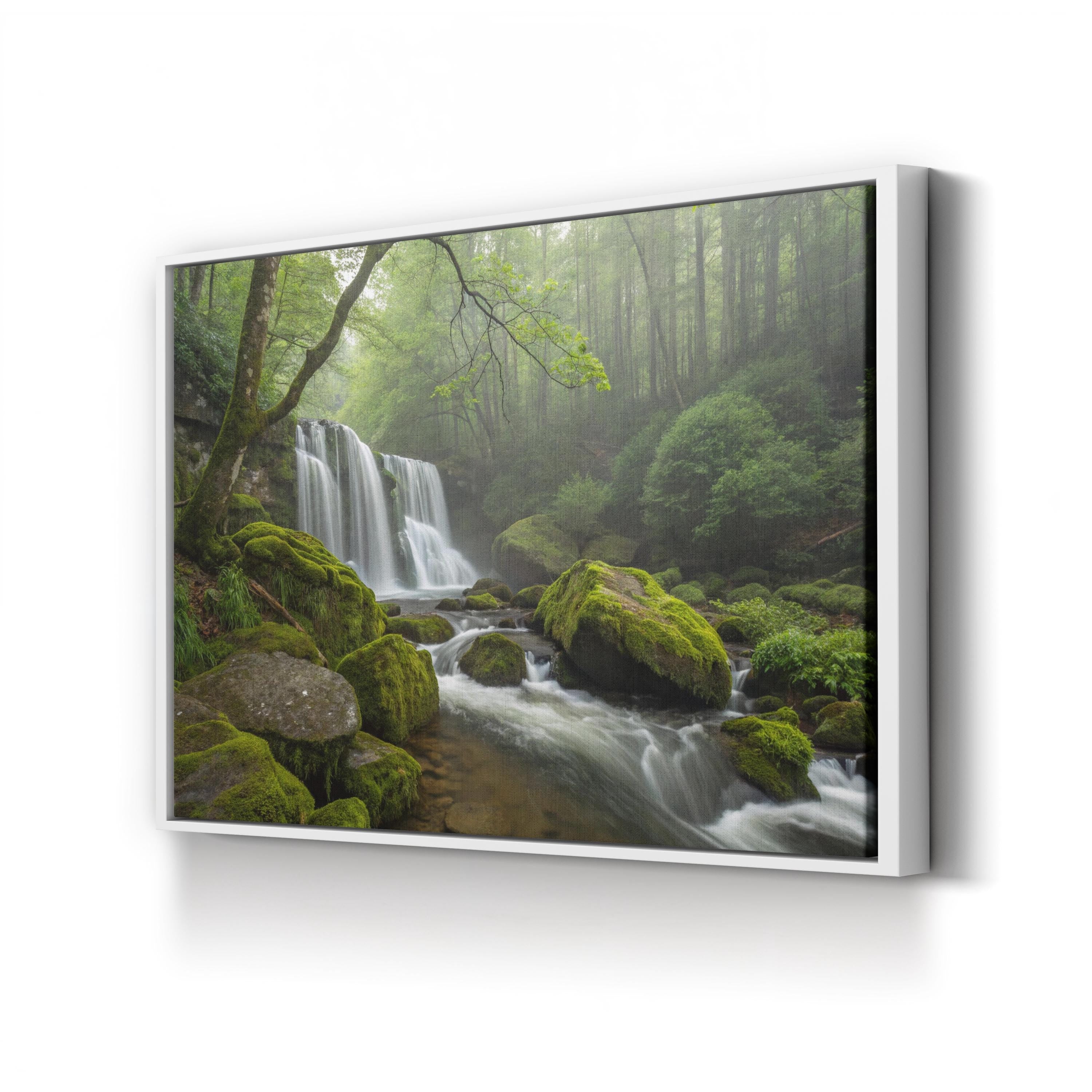Green Forest Stream – Vintage Photography Wall Art | Woodland Landscape Canvas Print