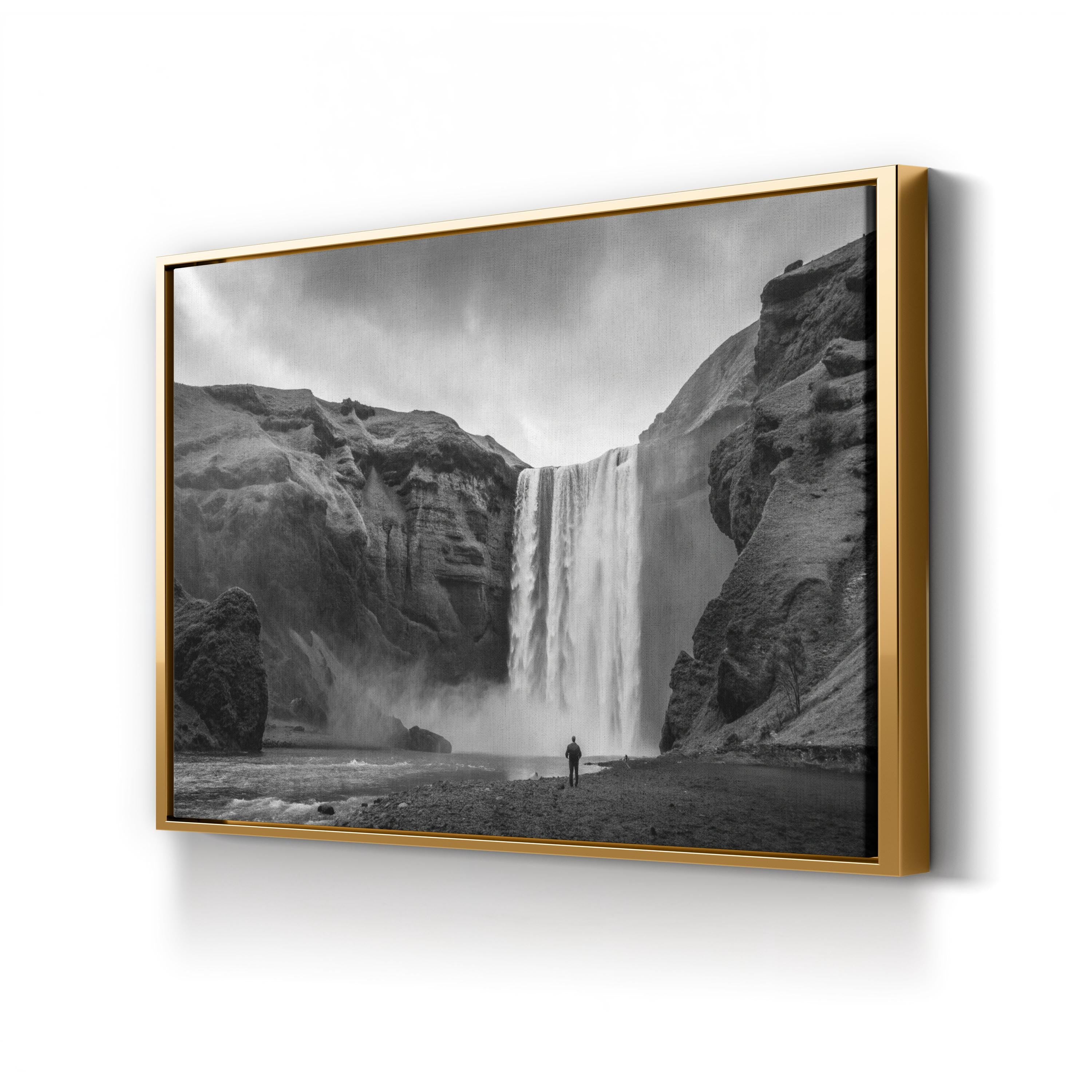 Black & White Waterfall Cliffs – Vintage Photography Wall Art | Framed Landscape Canvas Print