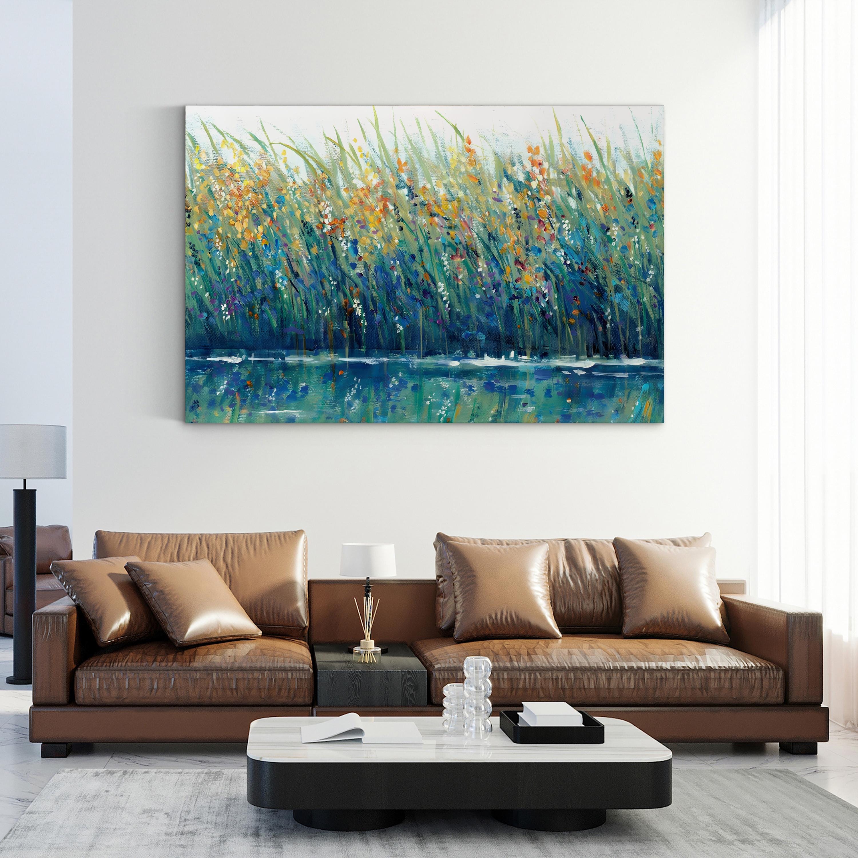 Wildflower Meadow Reflection – Period Illustration Wall Art | Tranquil Landscape Canvas Print