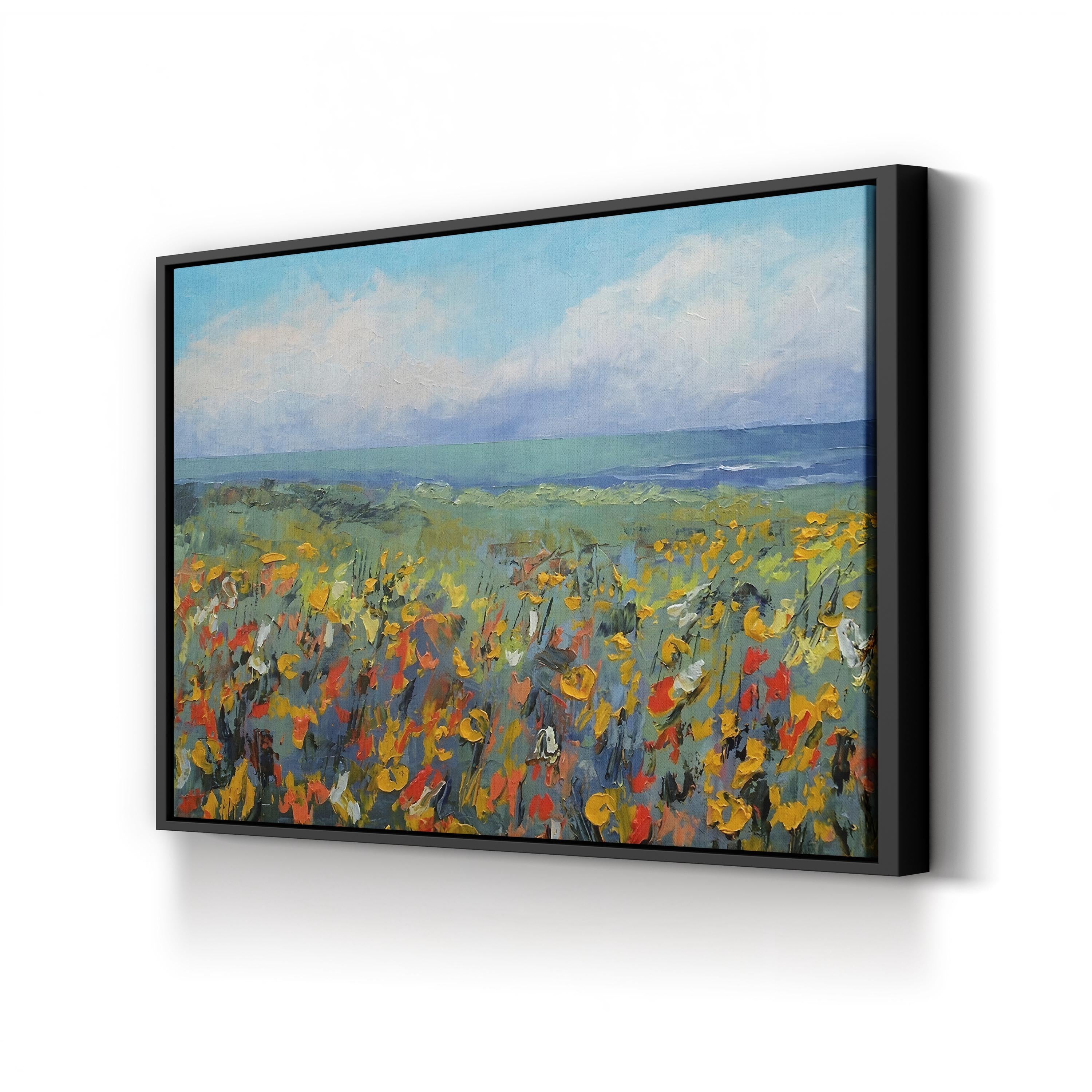 Wildflower Seascape Shoreline – Period Illustration Wall Art | Coastal Nature Canvas Print