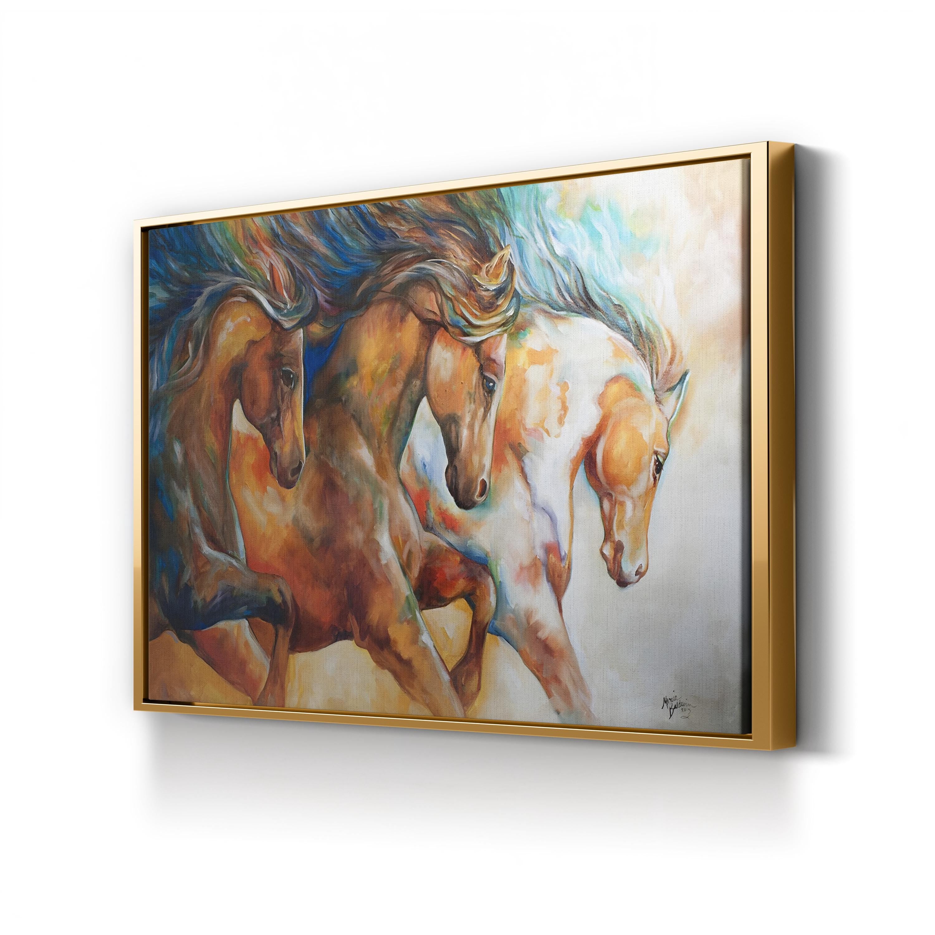 Wild Mustangs Galloping Free – Period Illustration Wall Art | Western Landscape Canvas Print