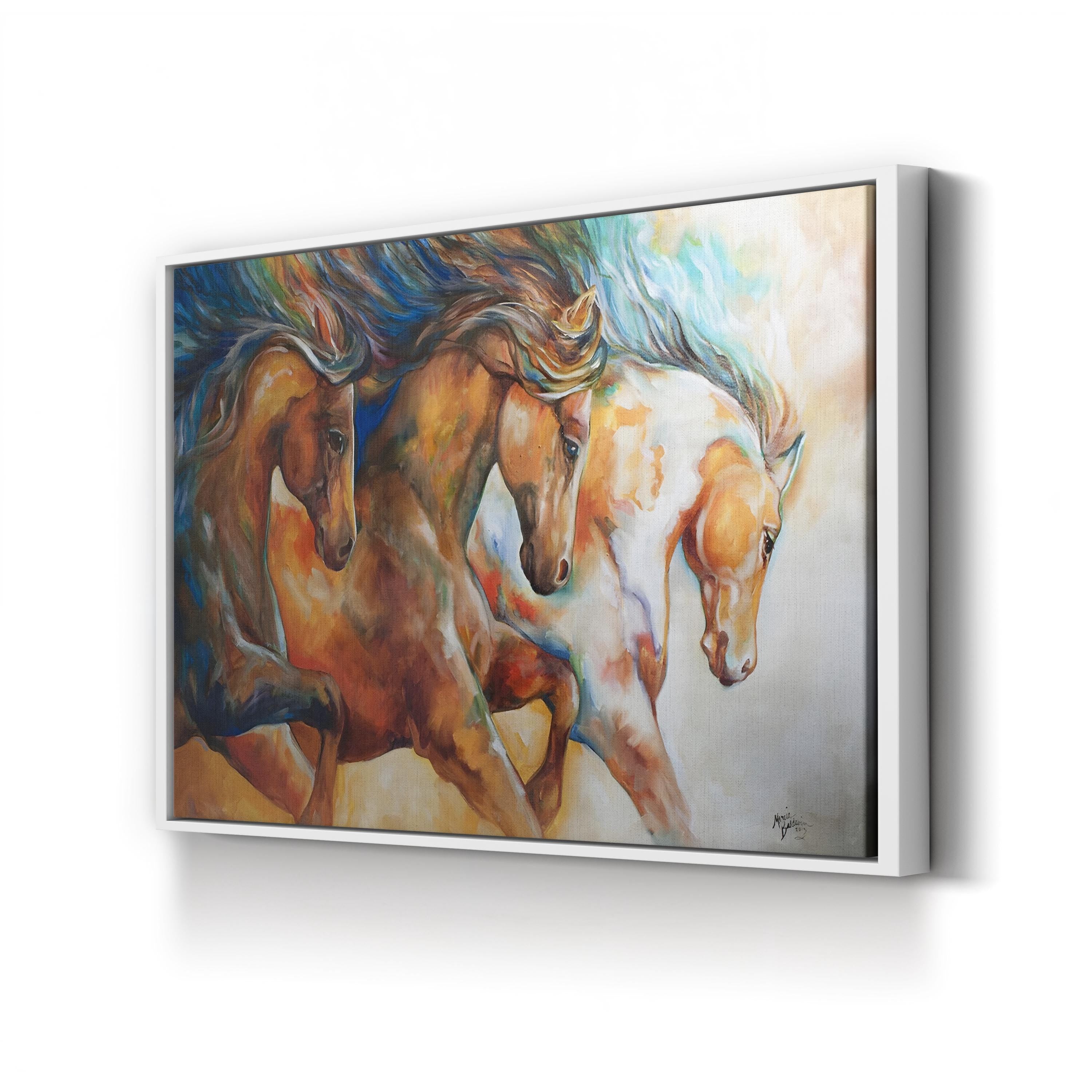 Wild Mustangs Galloping Free – Period Illustration Wall Art | Western Landscape Canvas Print