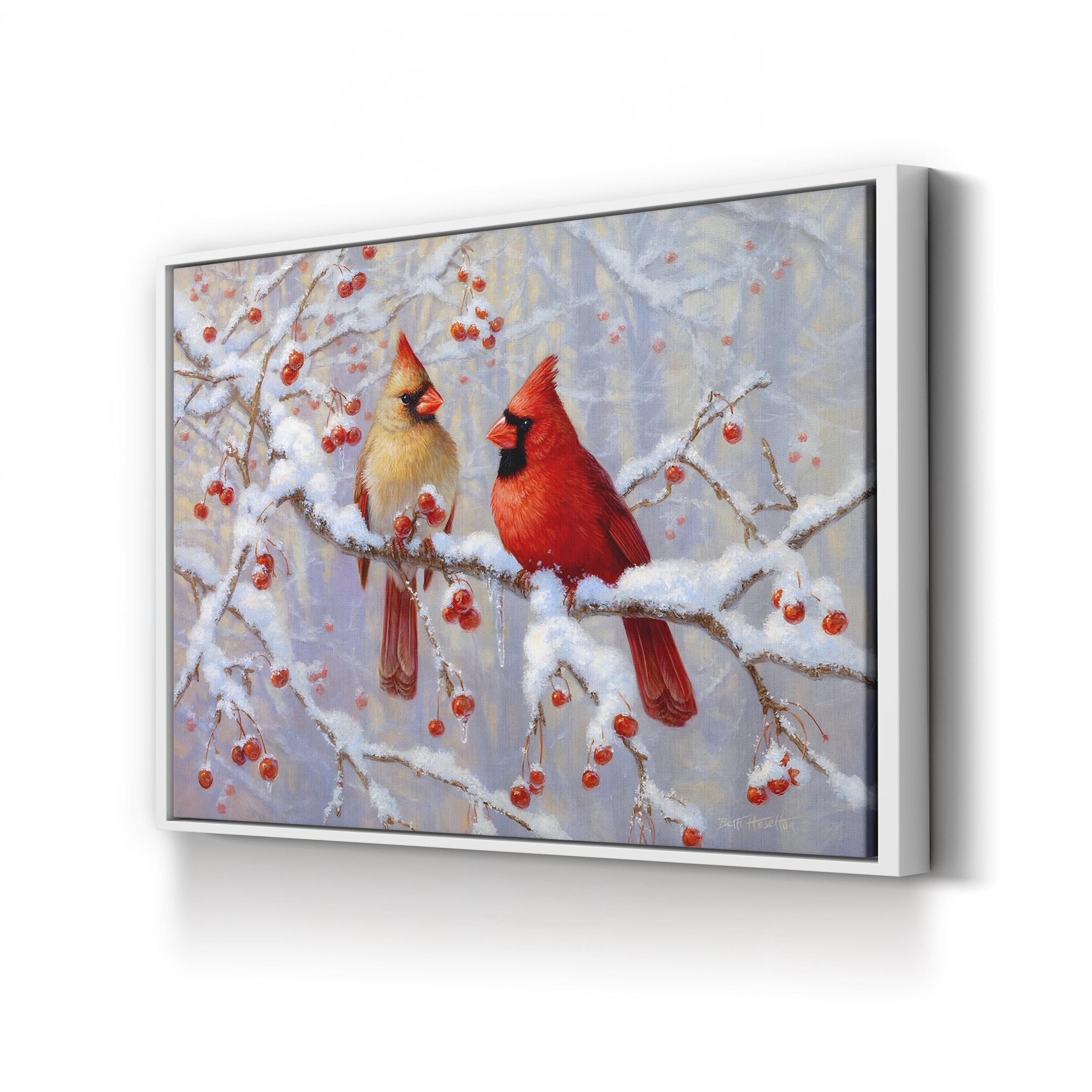 Winter Cardinals on Snowy Branches – Period Illustration Wall Art | Holiday Canvas Print
