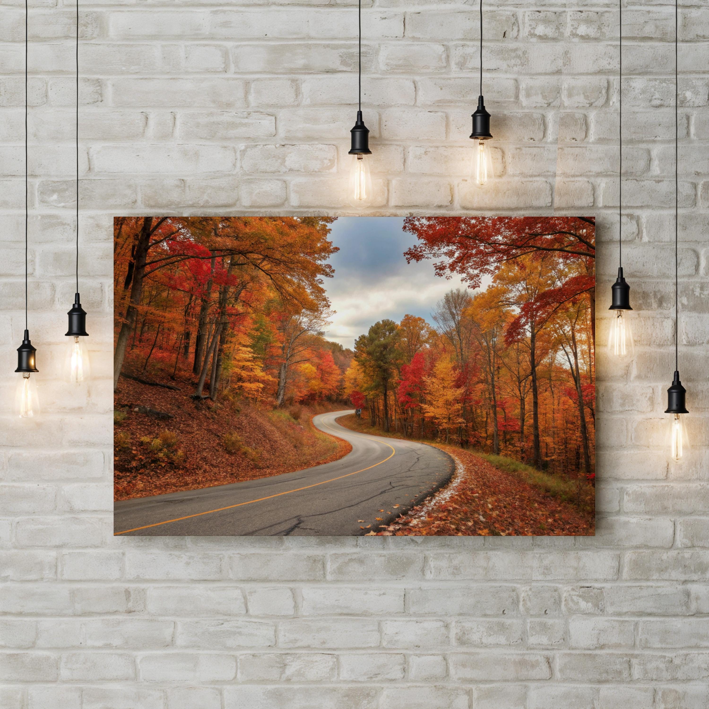 Hocking Hills Fall Foliage Road – Vintage Photography Wall Art | Autumn Landscape Canvas Print