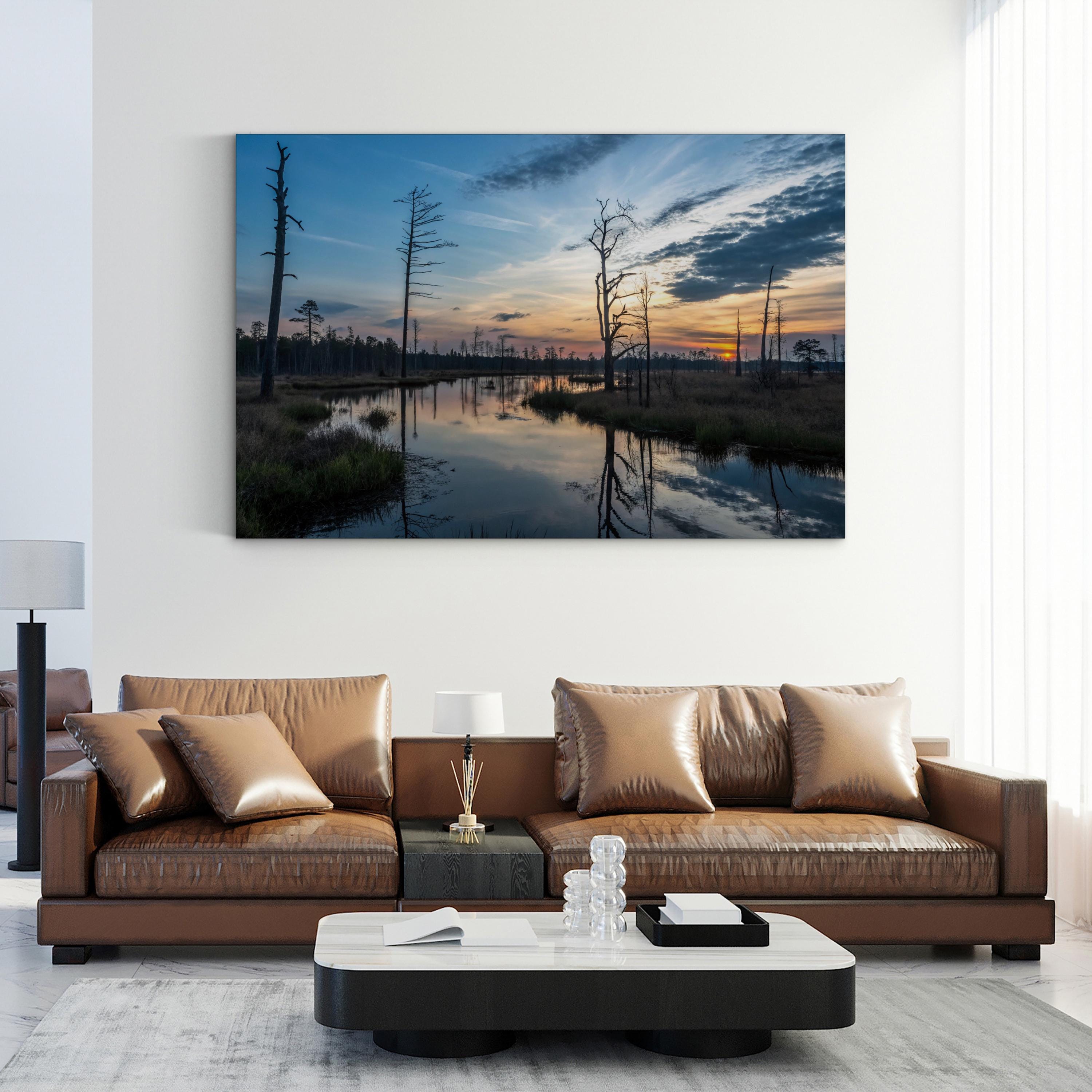 Sunset Reflection Still Water – Vintage Photography Wall Art | Tranquil Nature Canvas Print
