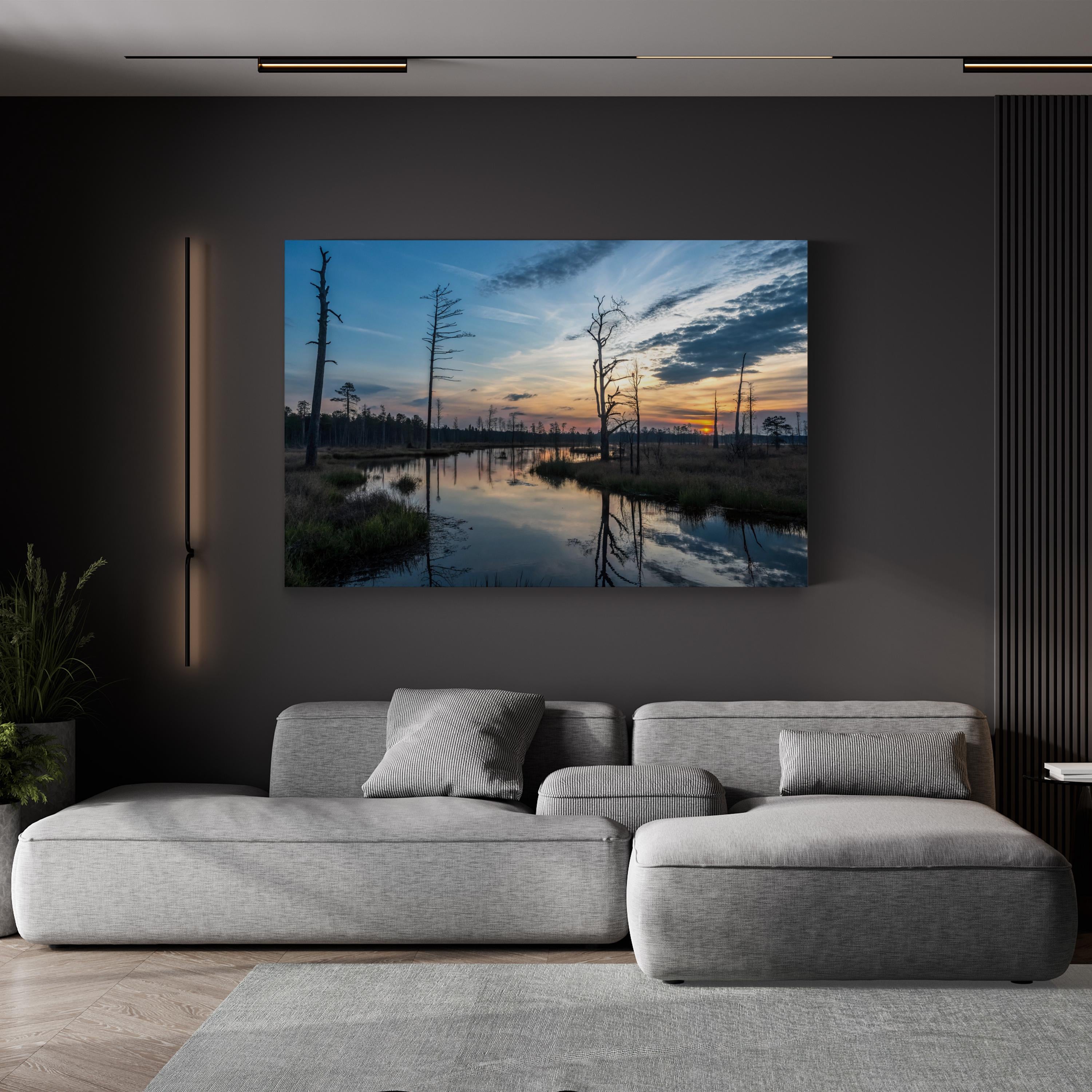 Sunset Reflection Still Water – Vintage Photography Wall Art | Tranquil Nature Canvas Print