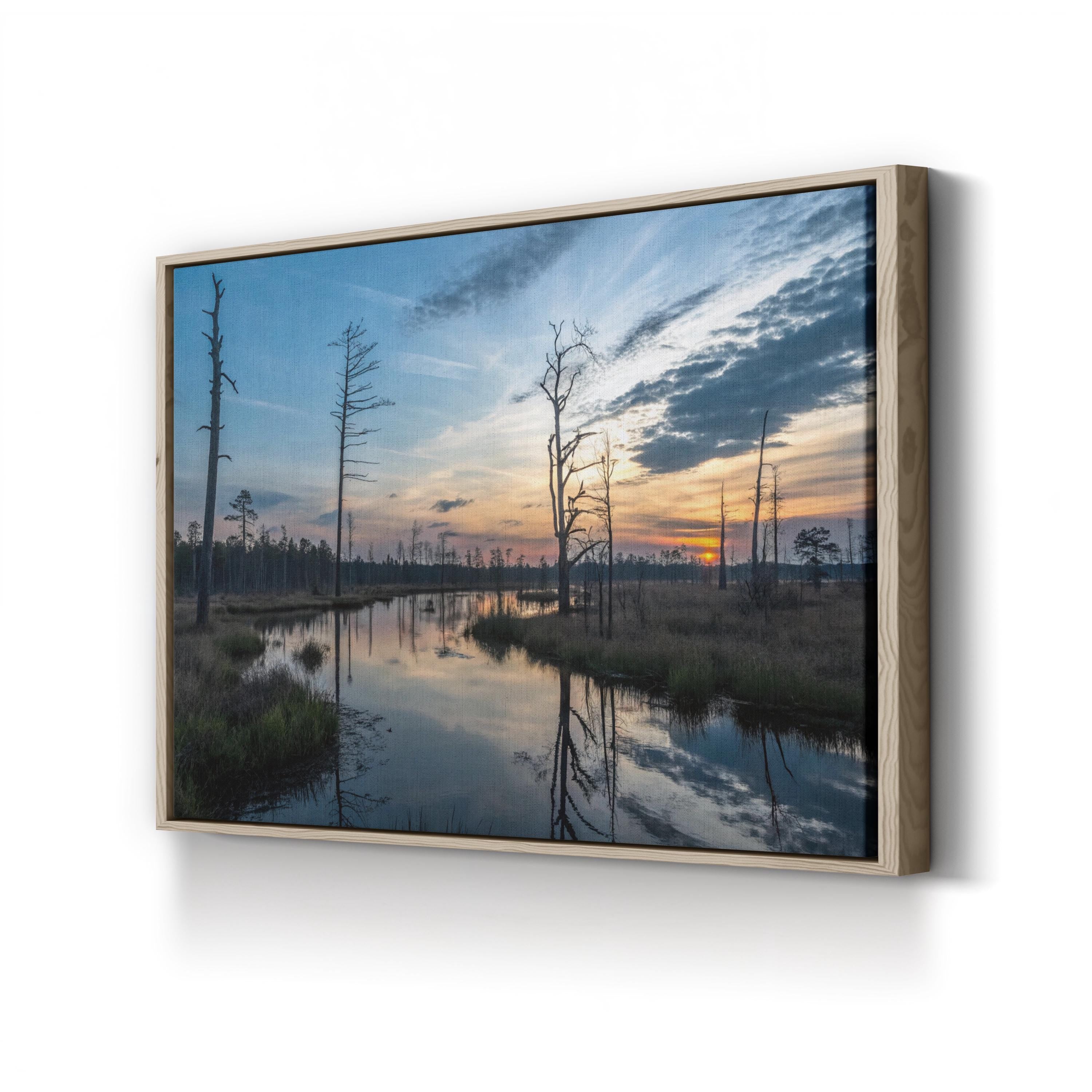 Sunset Reflection Still Water – Vintage Photography Wall Art | Tranquil Nature Canvas Print