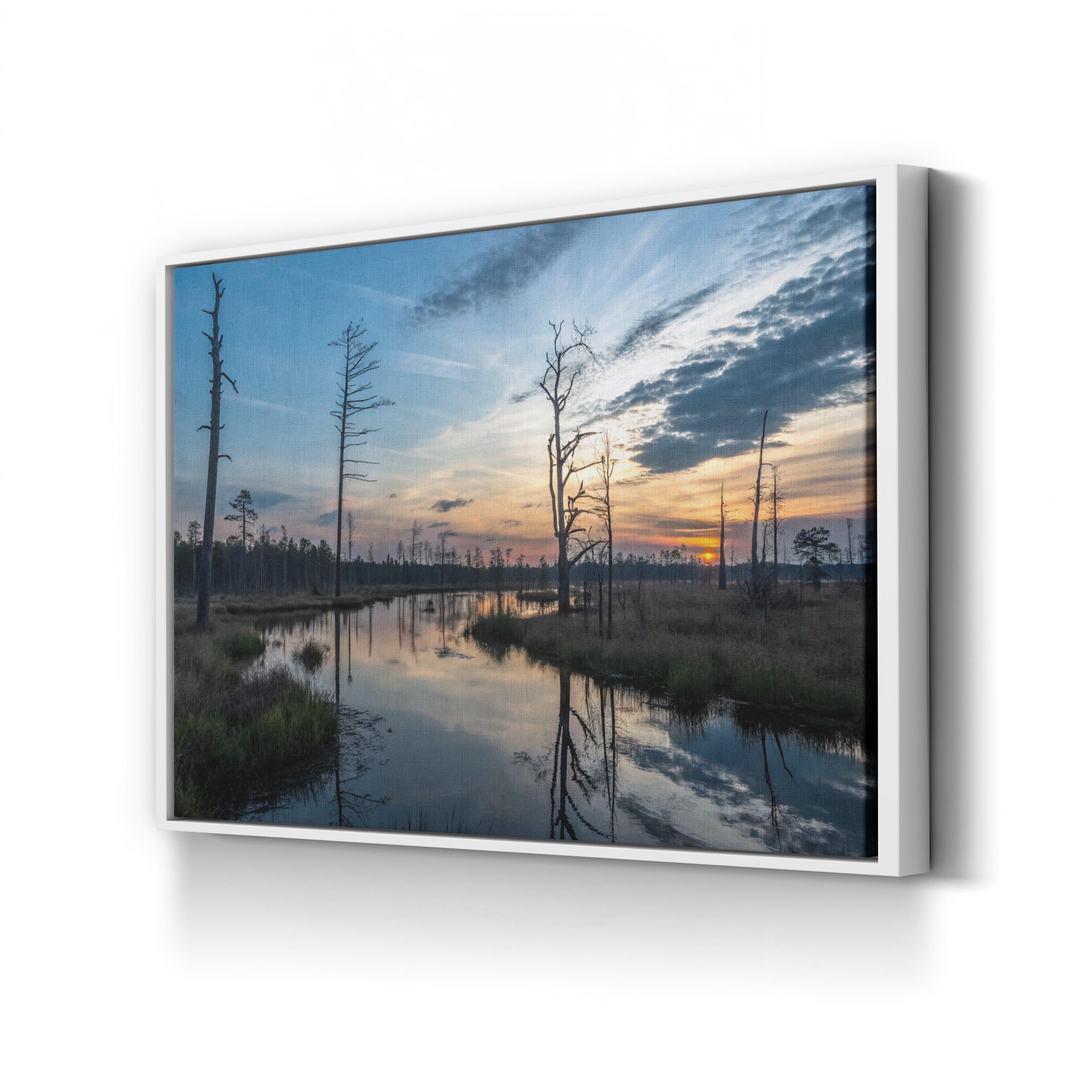 Sunset Reflection Still Water – Vintage Photography Wall Art | Tranquil Nature Canvas Print