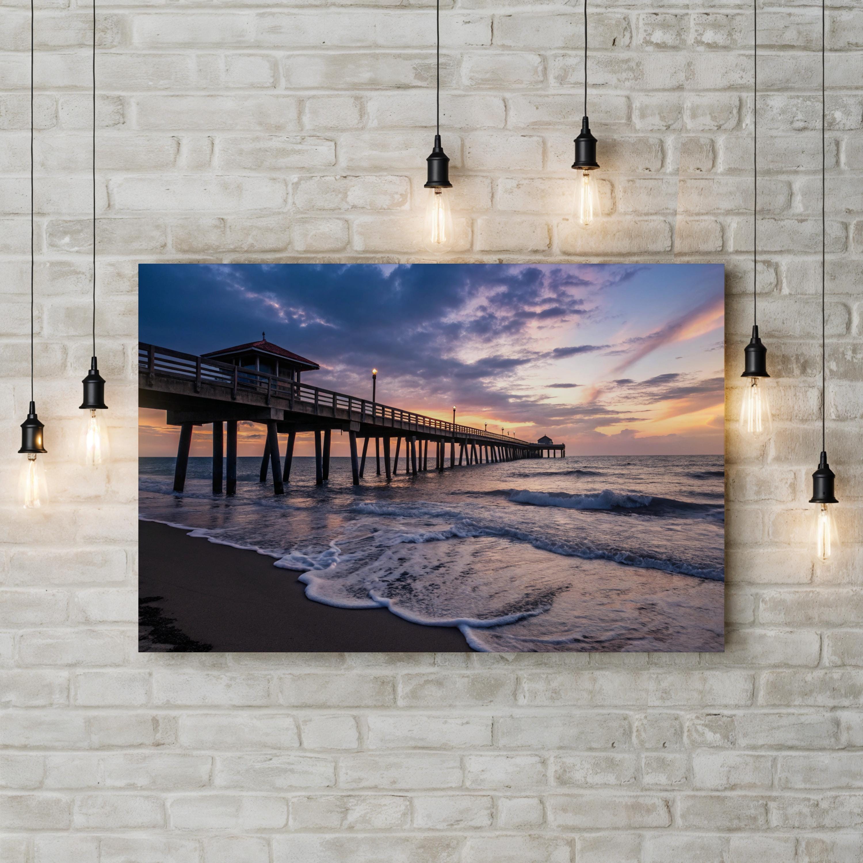 Juno Beach Pier Sunset Canvas Art – Coastal Landscape Print
