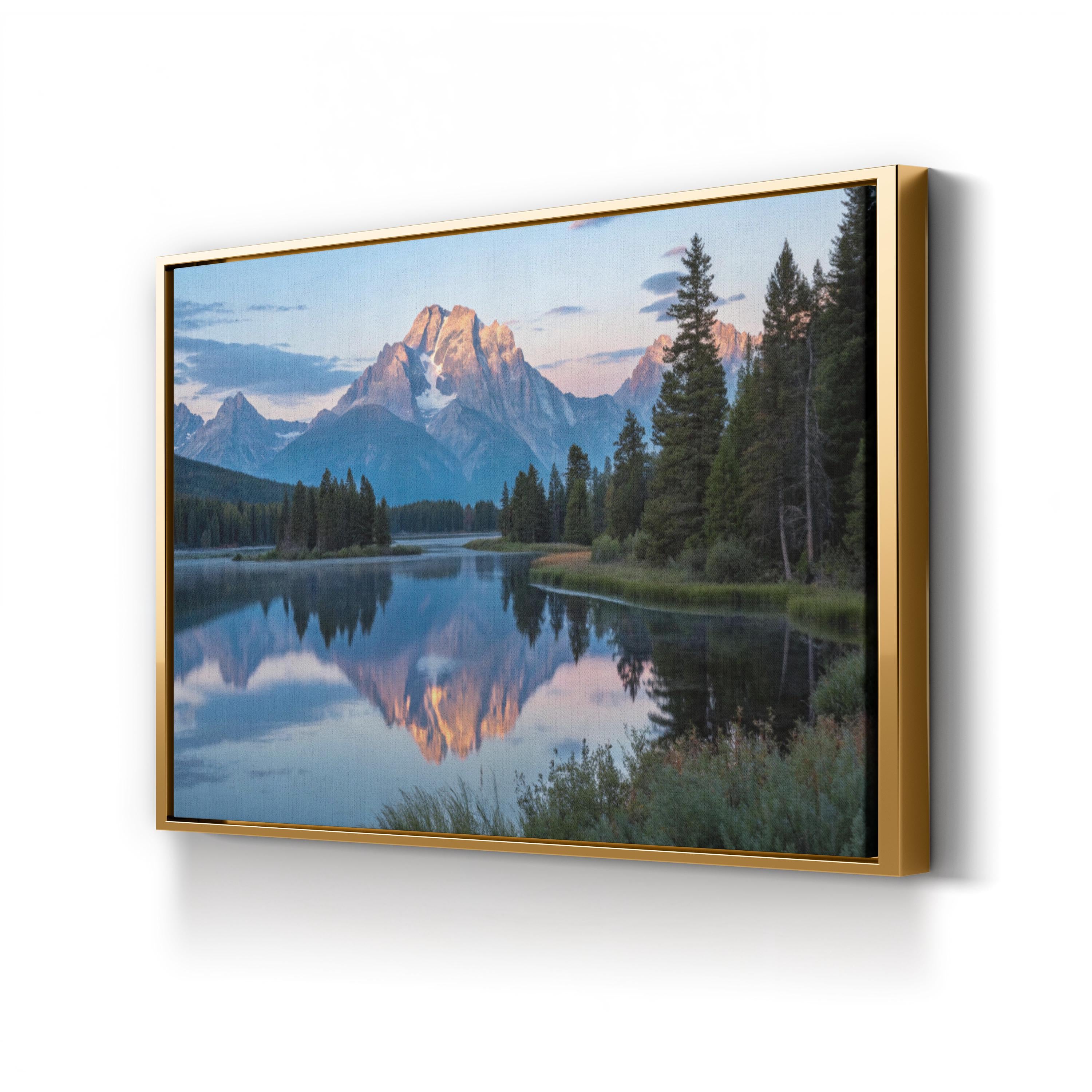 Sunset Mountain Lake Canvas Wall Art — Tranquil Reflection Landscape Print