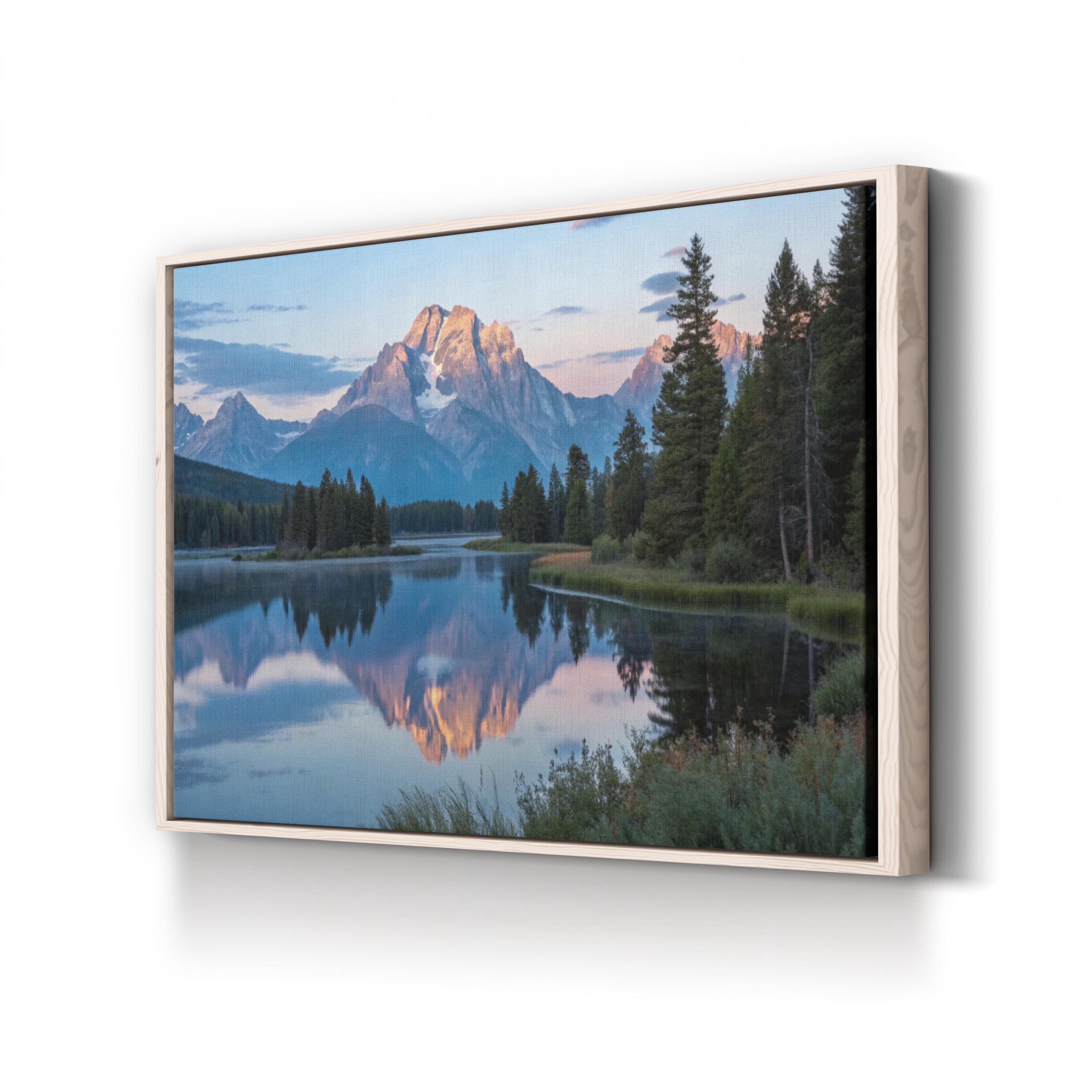 Sunset Mountain Lake Canvas Wall Art — Tranquil Reflection Landscape Print