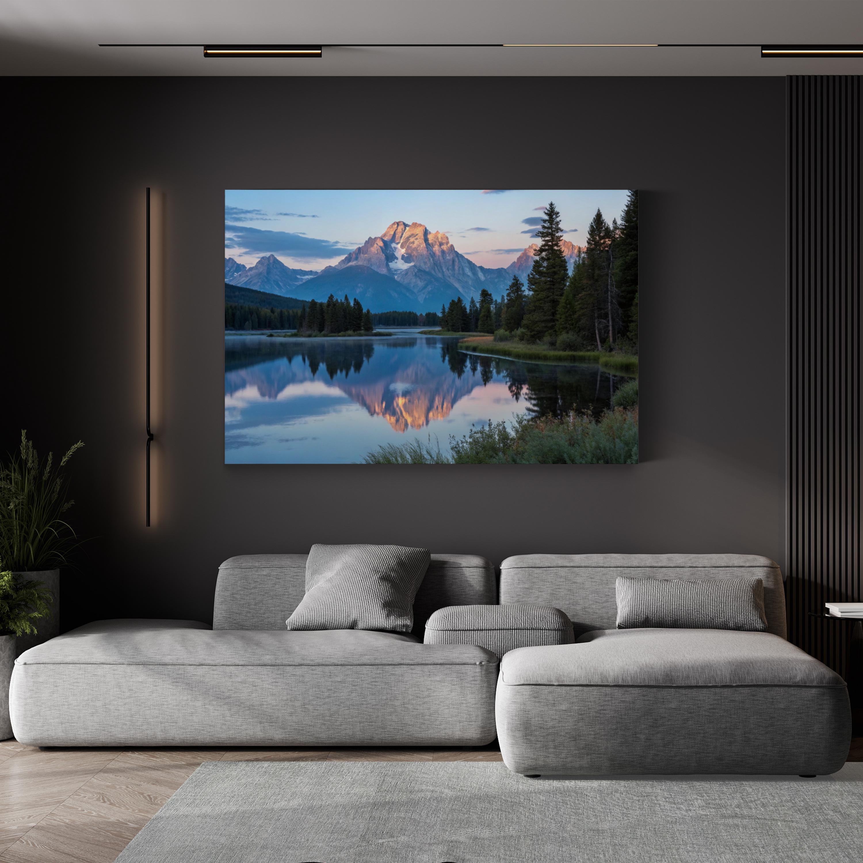Sunset Mountain Lake Canvas Wall Art — Tranquil Reflection Landscape Print
