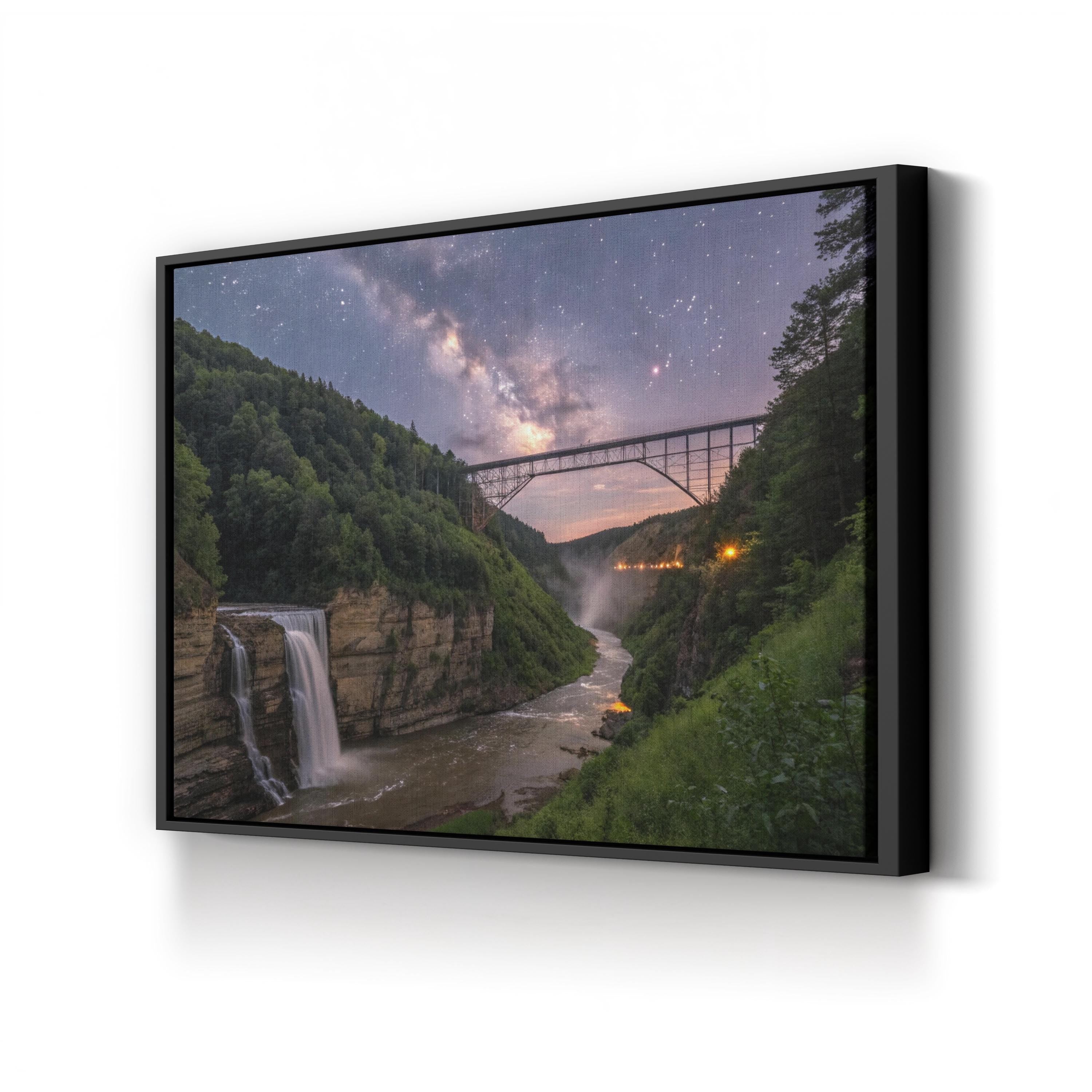 Letchworth Trestle Bridge Gorge – Vintage Photography Wall Art | Waterfall Canvas Print
