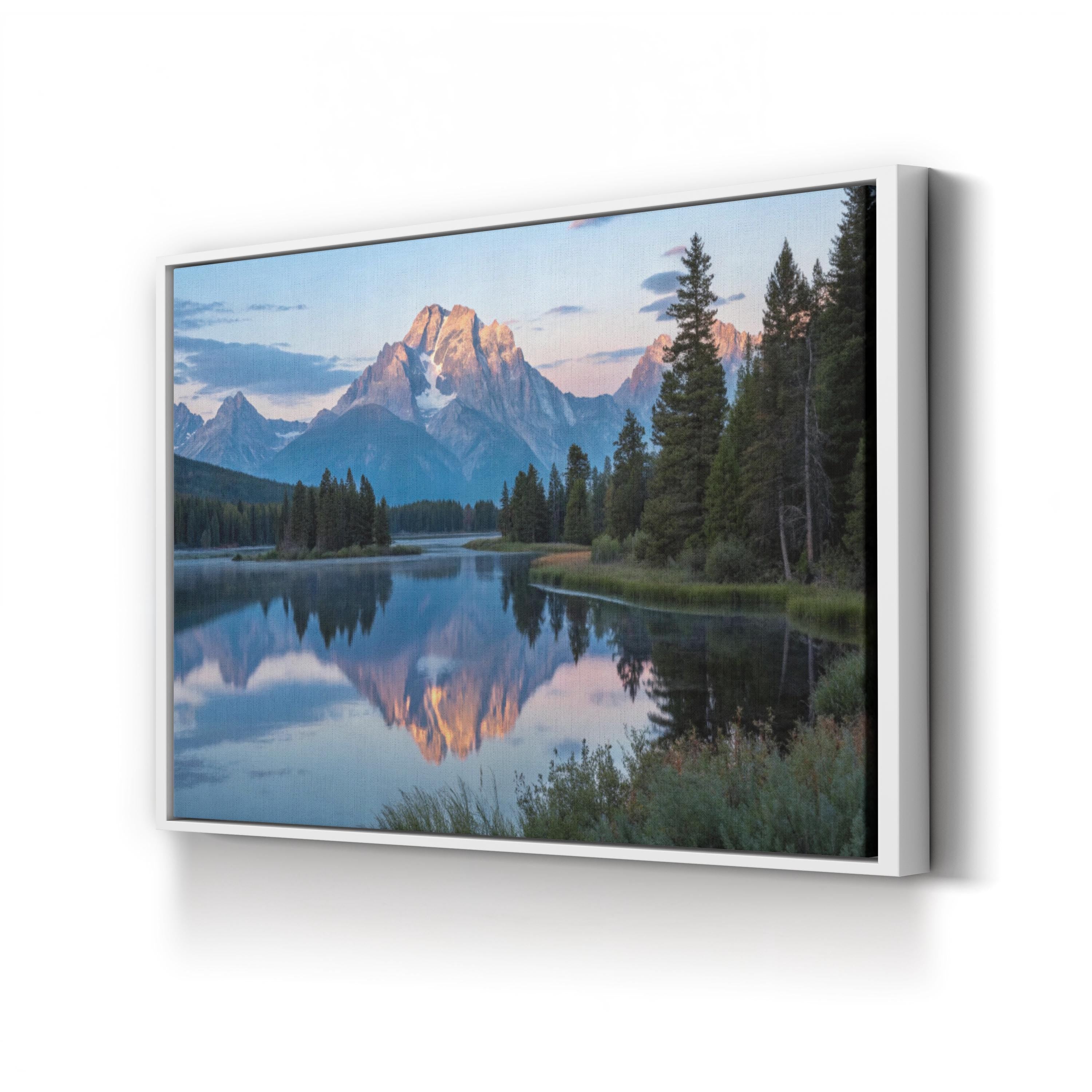 Sunset Mountain Lake Canvas Wall Art — Tranquil Reflection Landscape Print