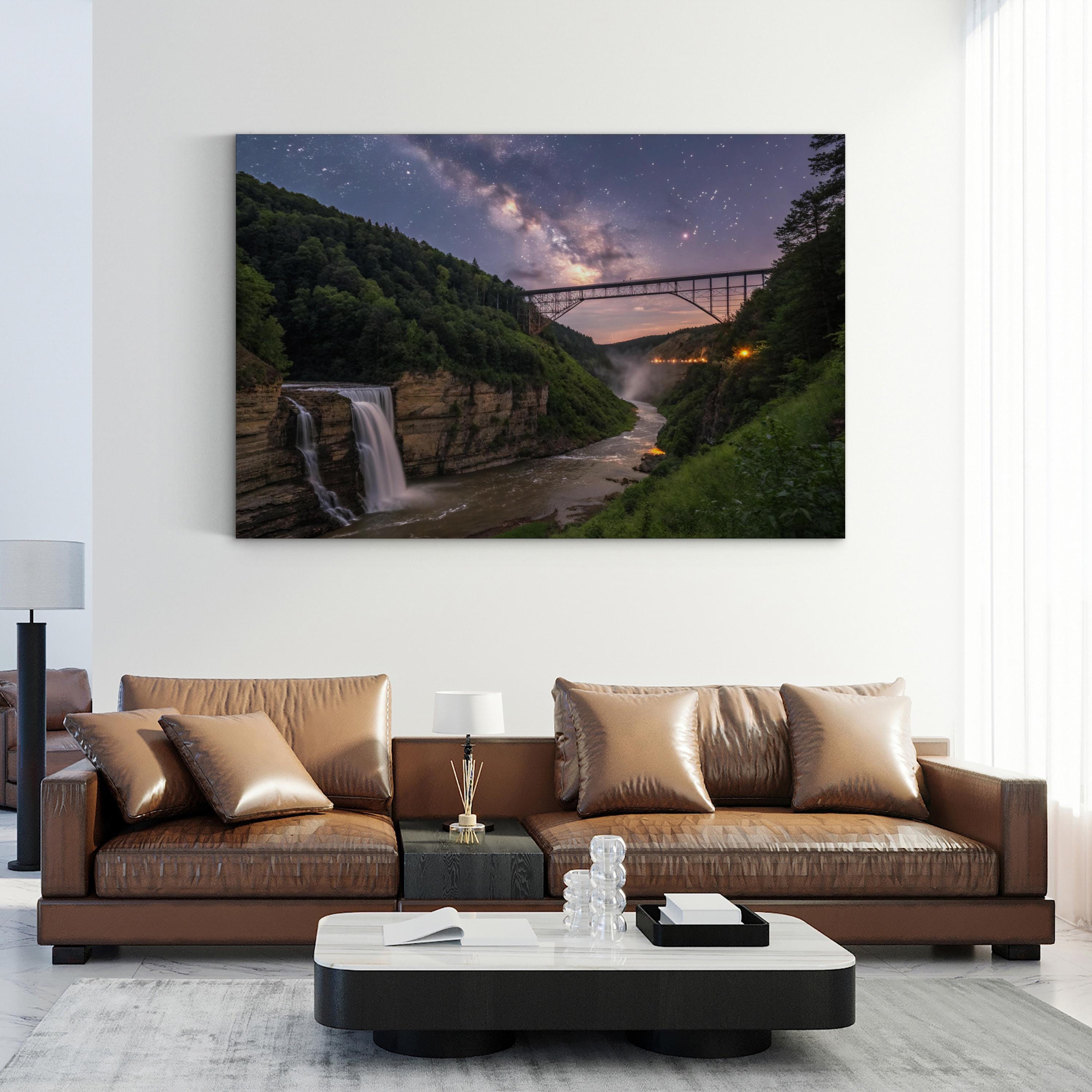 Letchworth Trestle Bridge Gorge – Vintage Photography Wall Art | Waterfall Canvas Print