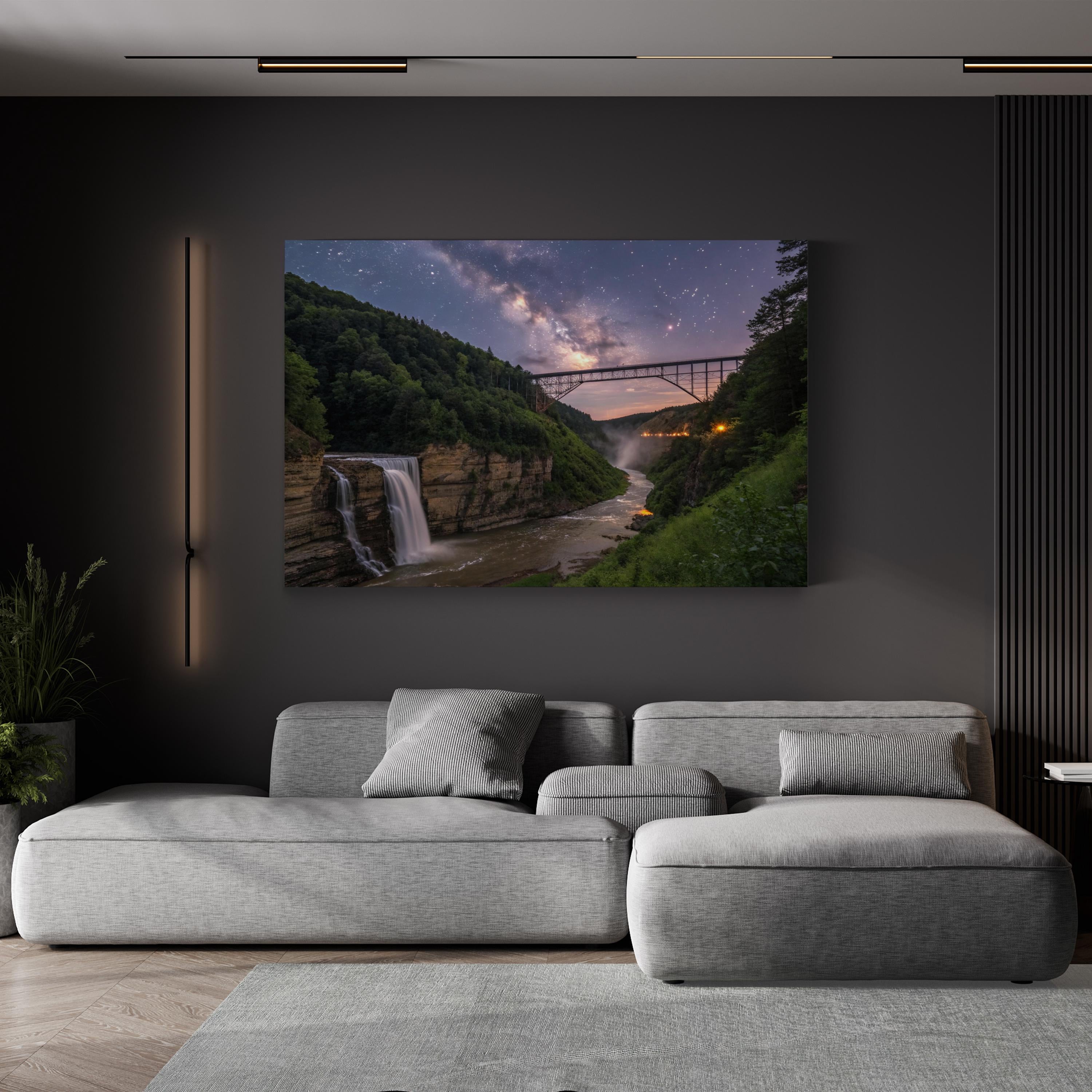 Letchworth Trestle Bridge Gorge – Vintage Photography Wall Art | Waterfall Canvas Print