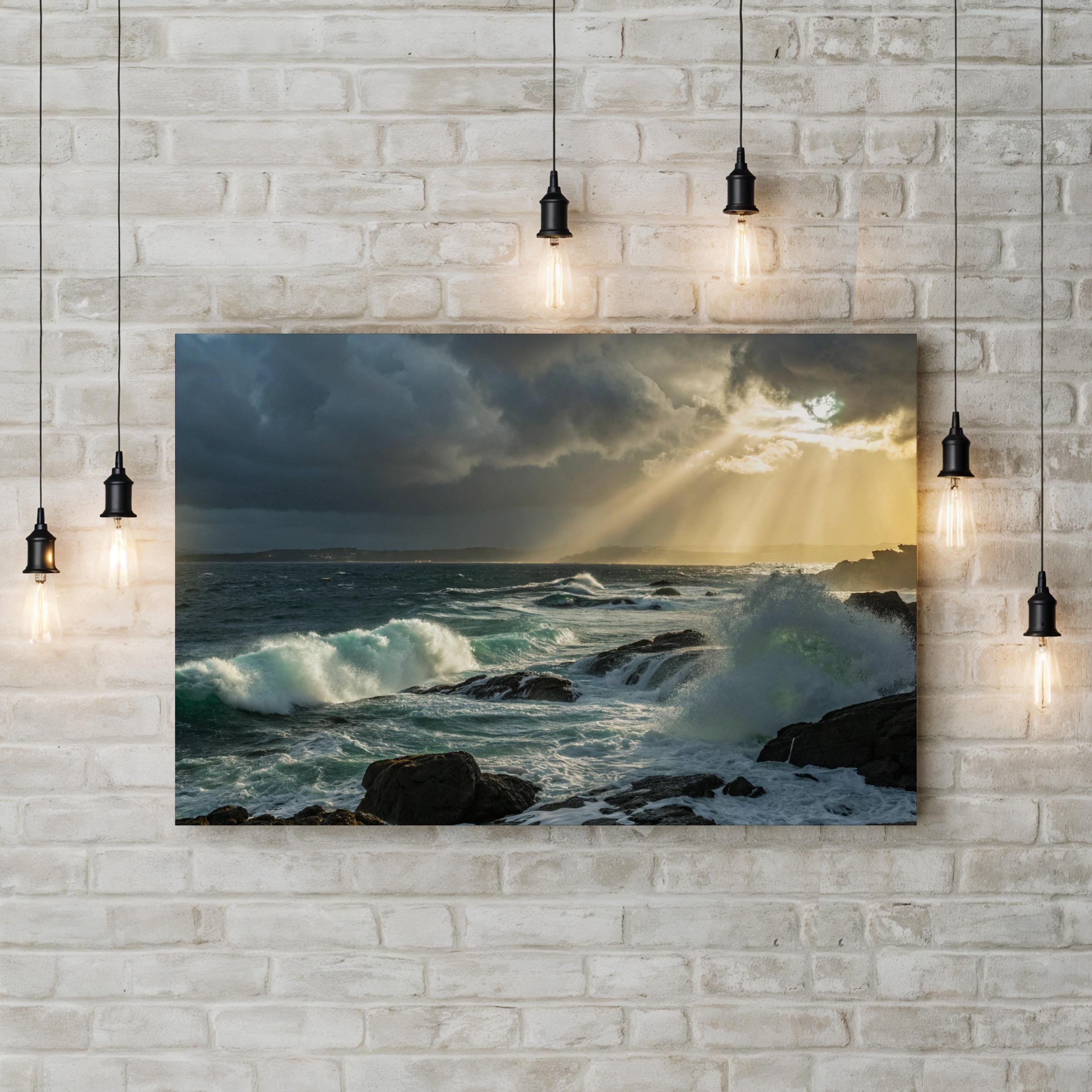 Dramatic Ocean Waves – Framed Coastal Seascape Canvas