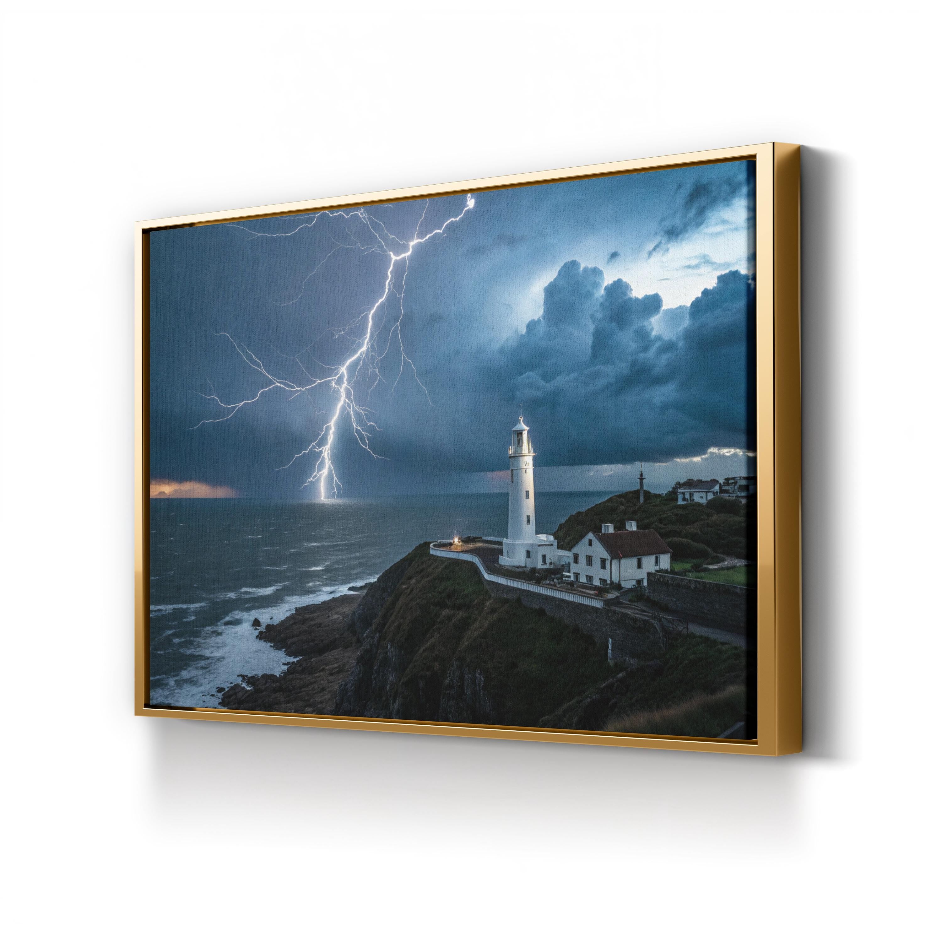 Framed Lighthouse Coastal Storm – Vintage Photography Wall Art | Nautical Canvas Print