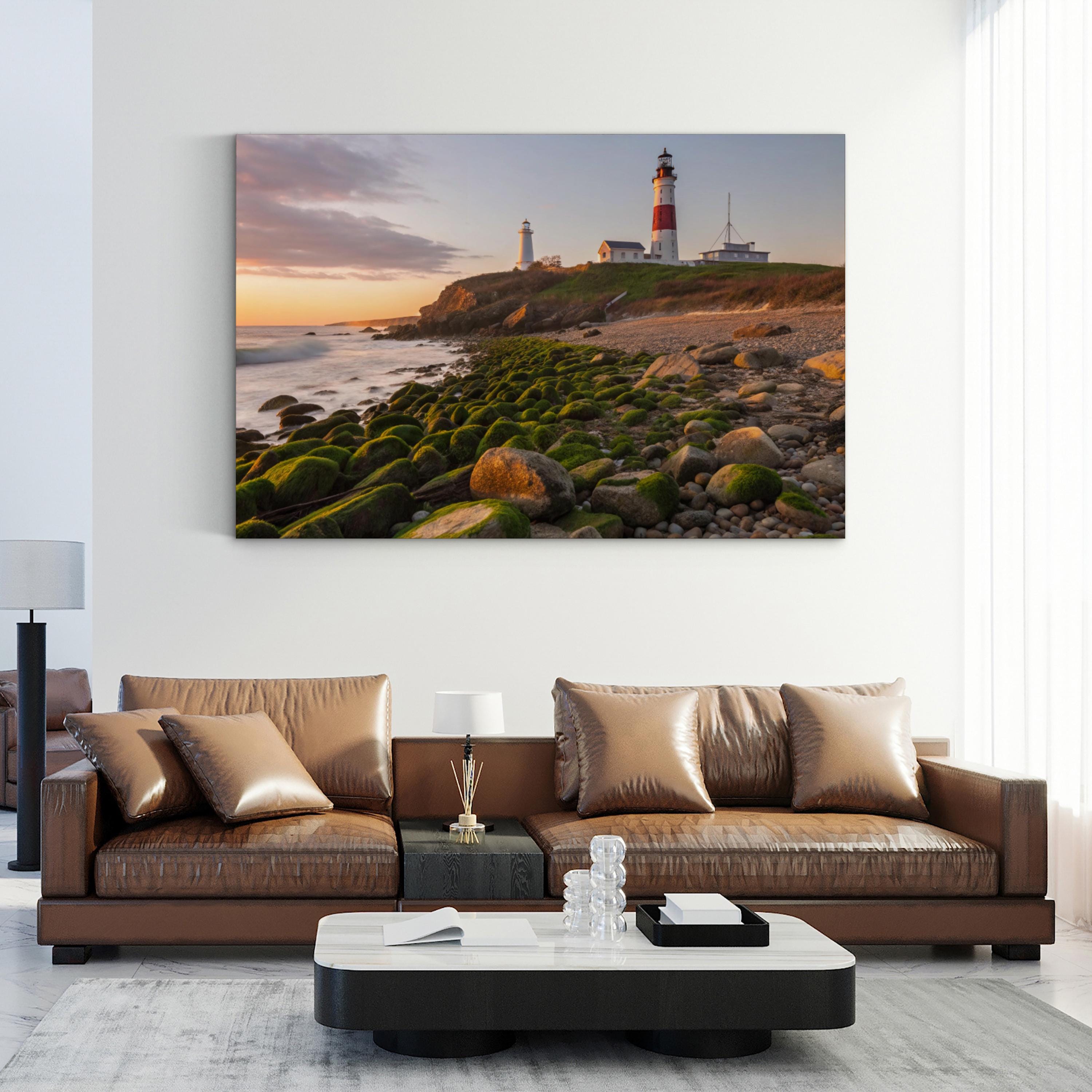 Long Island Lighthouse Sunset – Vintage Photography Wall Art | Coastal Canvas Print