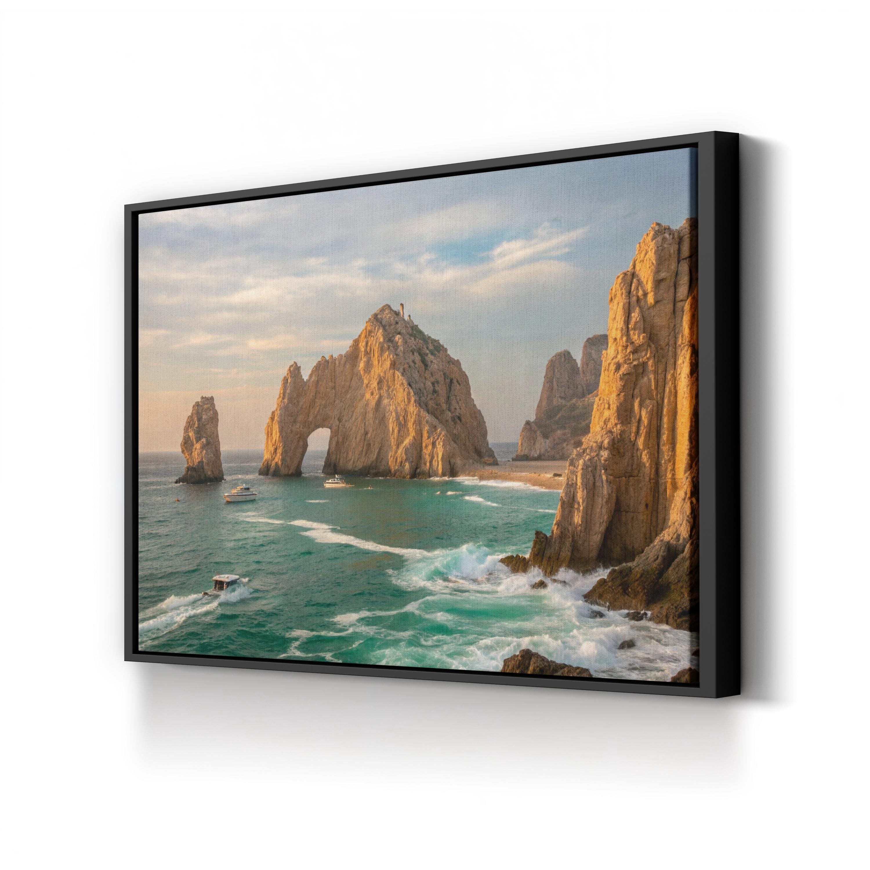 Beach Sunset Canvas Wall Art — Coastal Rock Formation Ocean Landscape Print