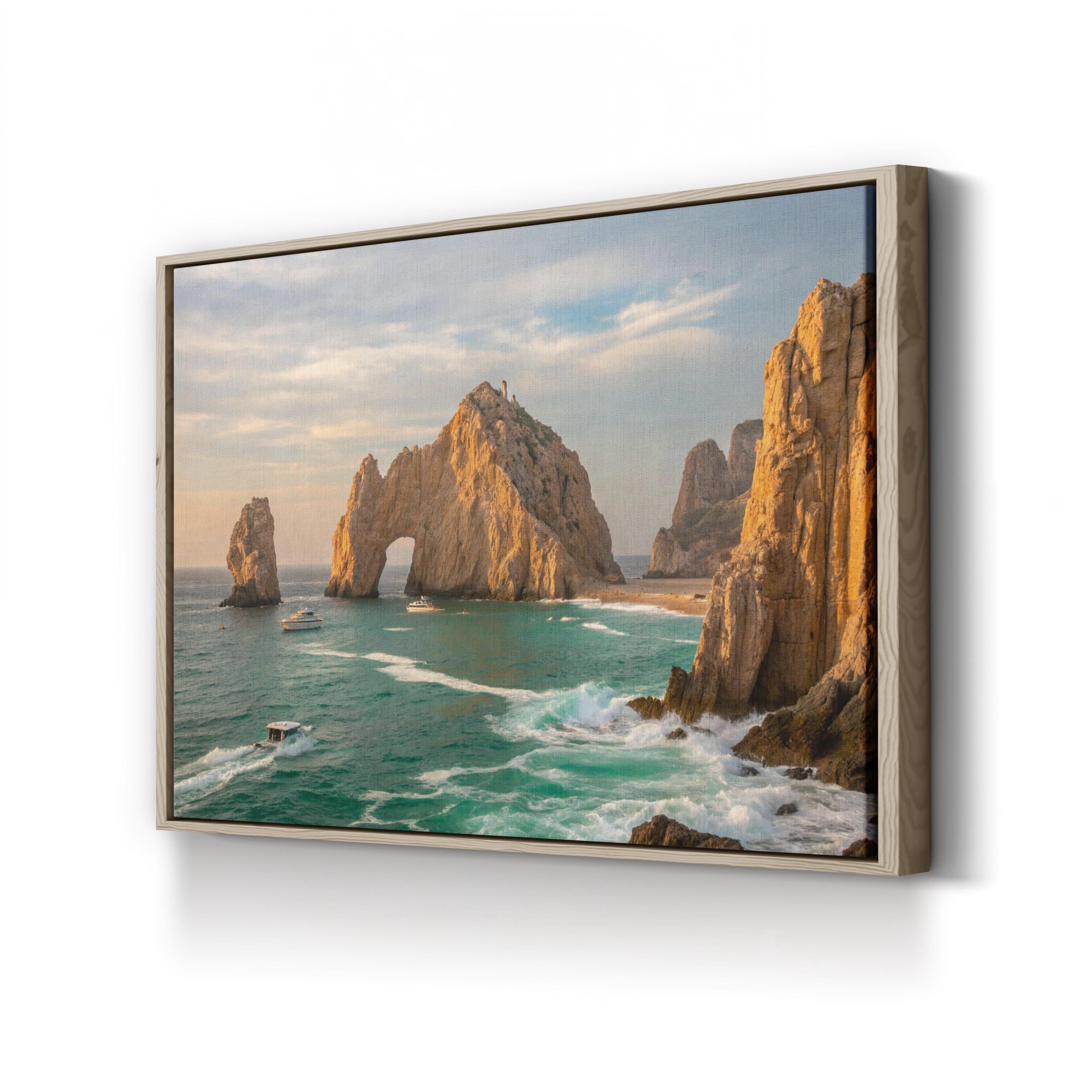 Beach Sunset Canvas Wall Art — Coastal Rock Formation Ocean Landscape Print