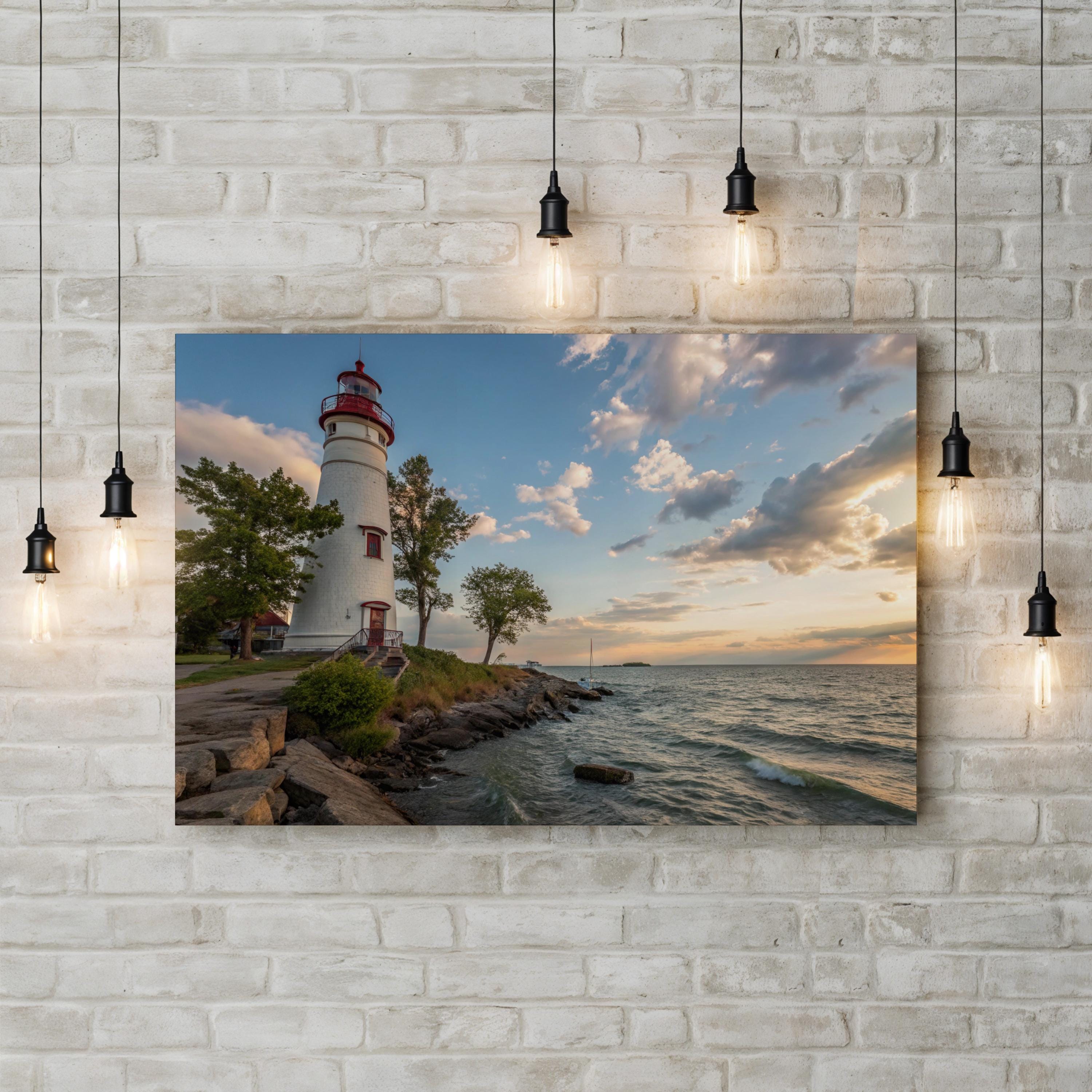 Marblehead Lighthouse, Marblehead, Ohio, USA Wall Art — Nautical Coastal Landscape Canvas Print