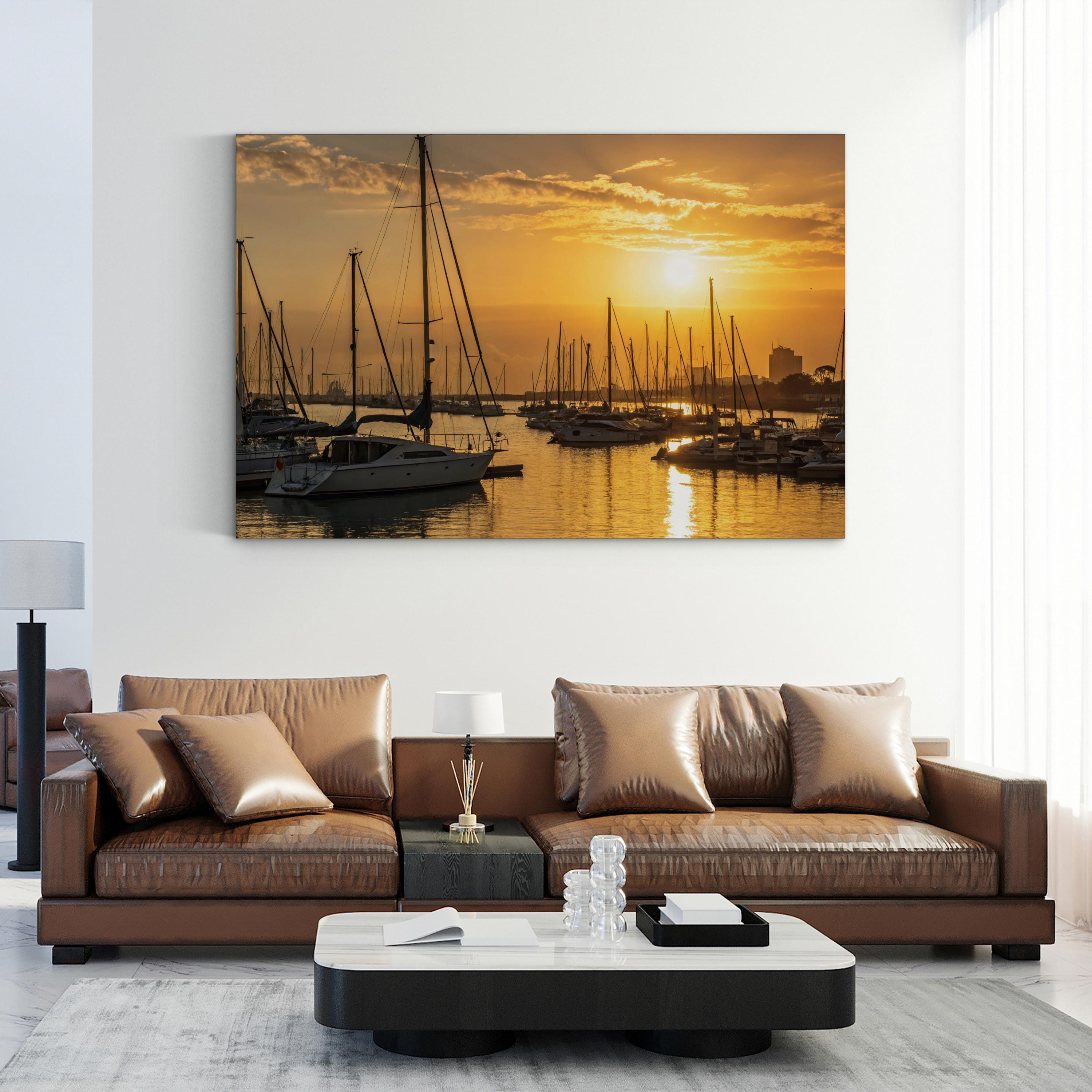 Marina di Pisa Sunset Canvas Wall Art: Tuscany Italy Coastal Marina Sailboat Landscape Print