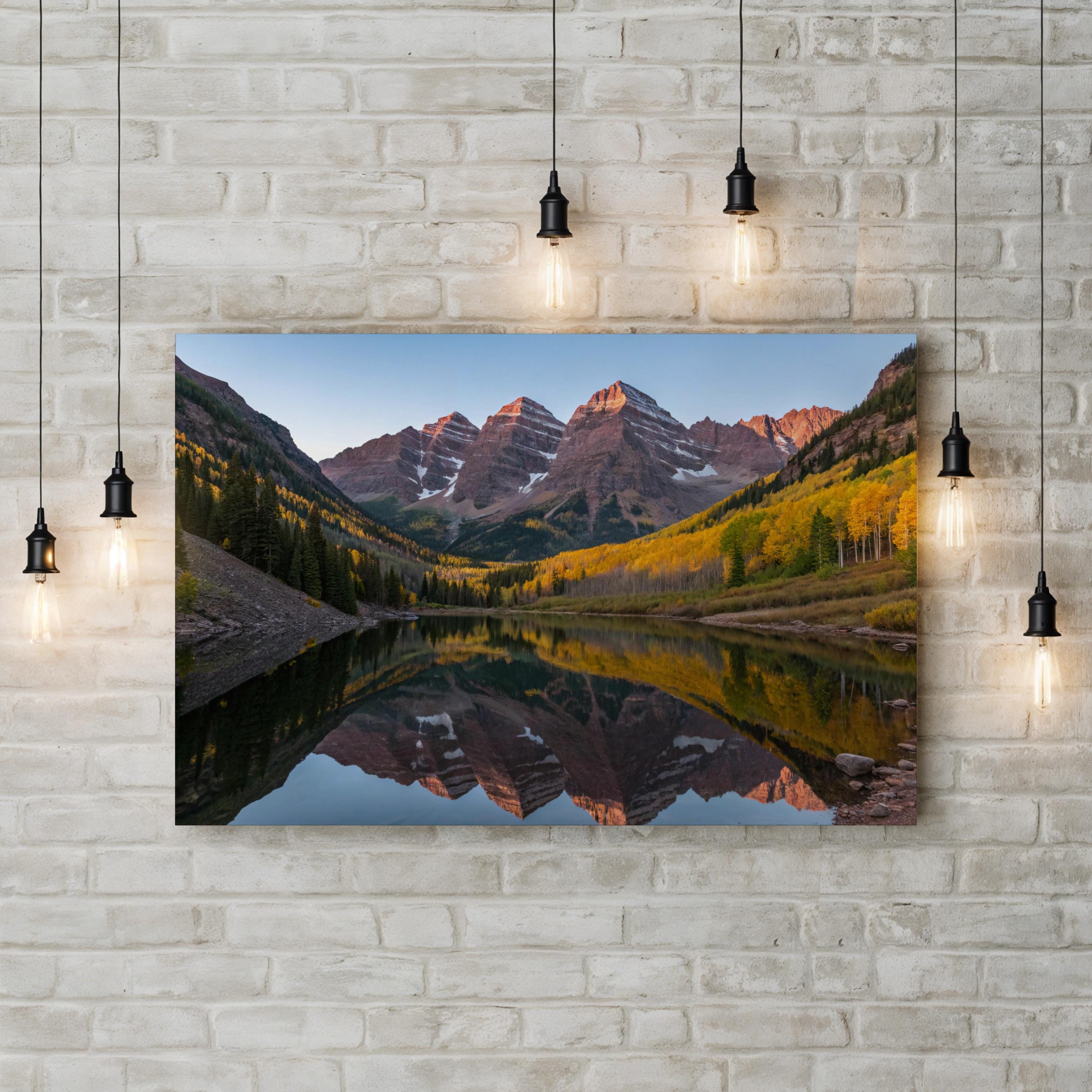 Maroon Bells Autumn Reflection, Colorado – Vintage Photography Wall Art | Rocky Mountain Canvas Print