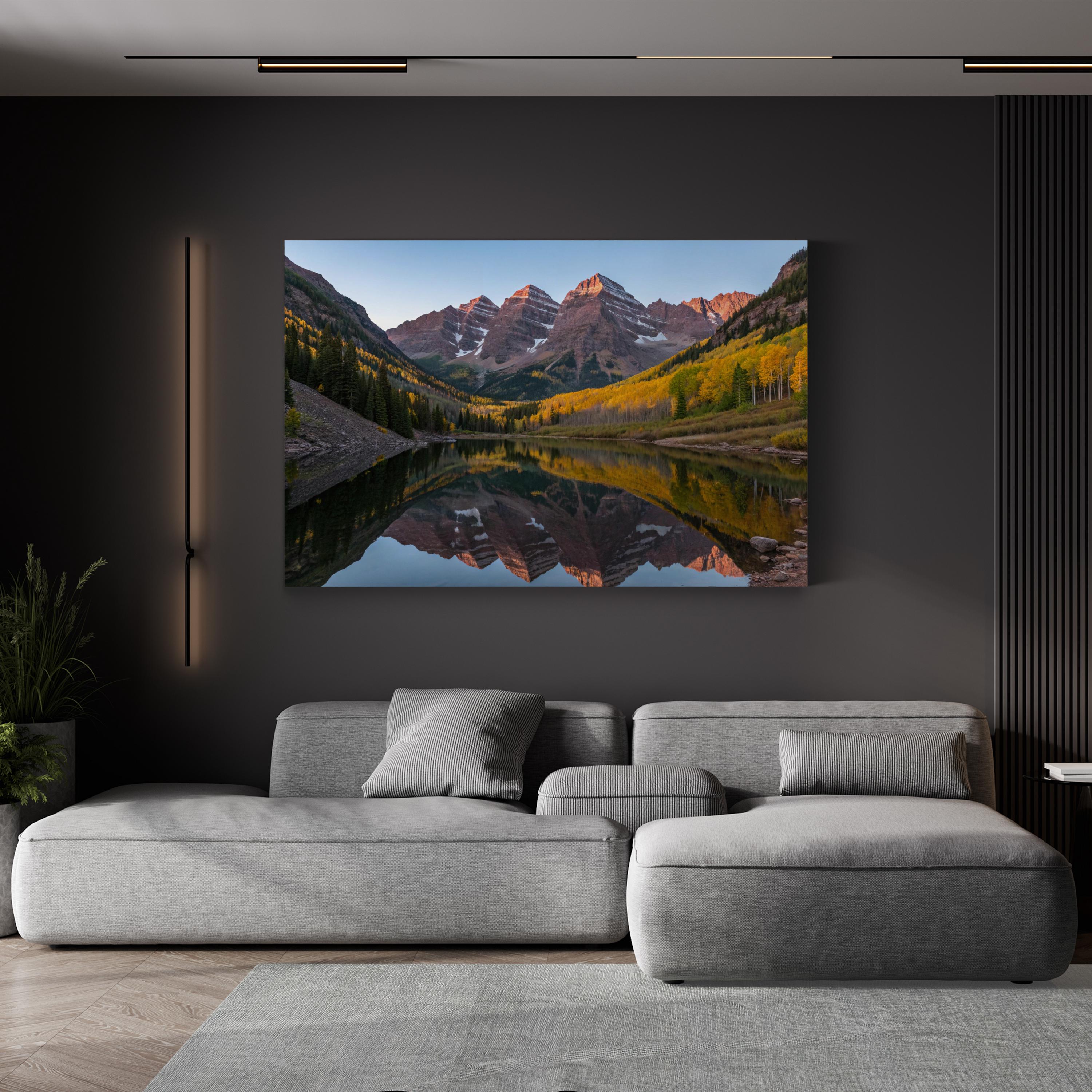 Maroon Bells Autumn Reflection, Colorado – Vintage Photography Wall Art | Rocky Mountain Canvas Print