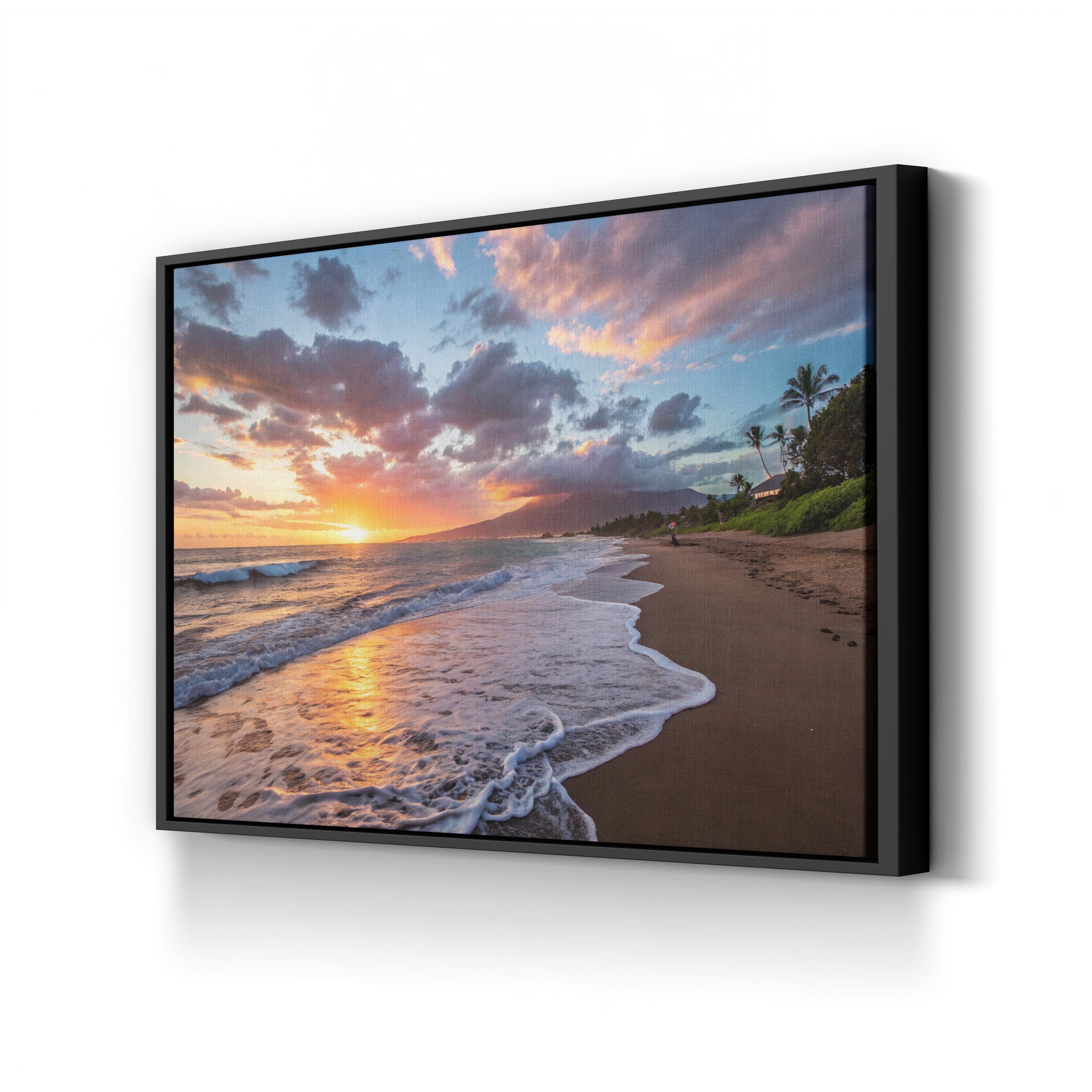 Maui Beach Sunset, Maui, Hawaii, USA Wall Art — Contemporary Tropical Coastal Canvas Print