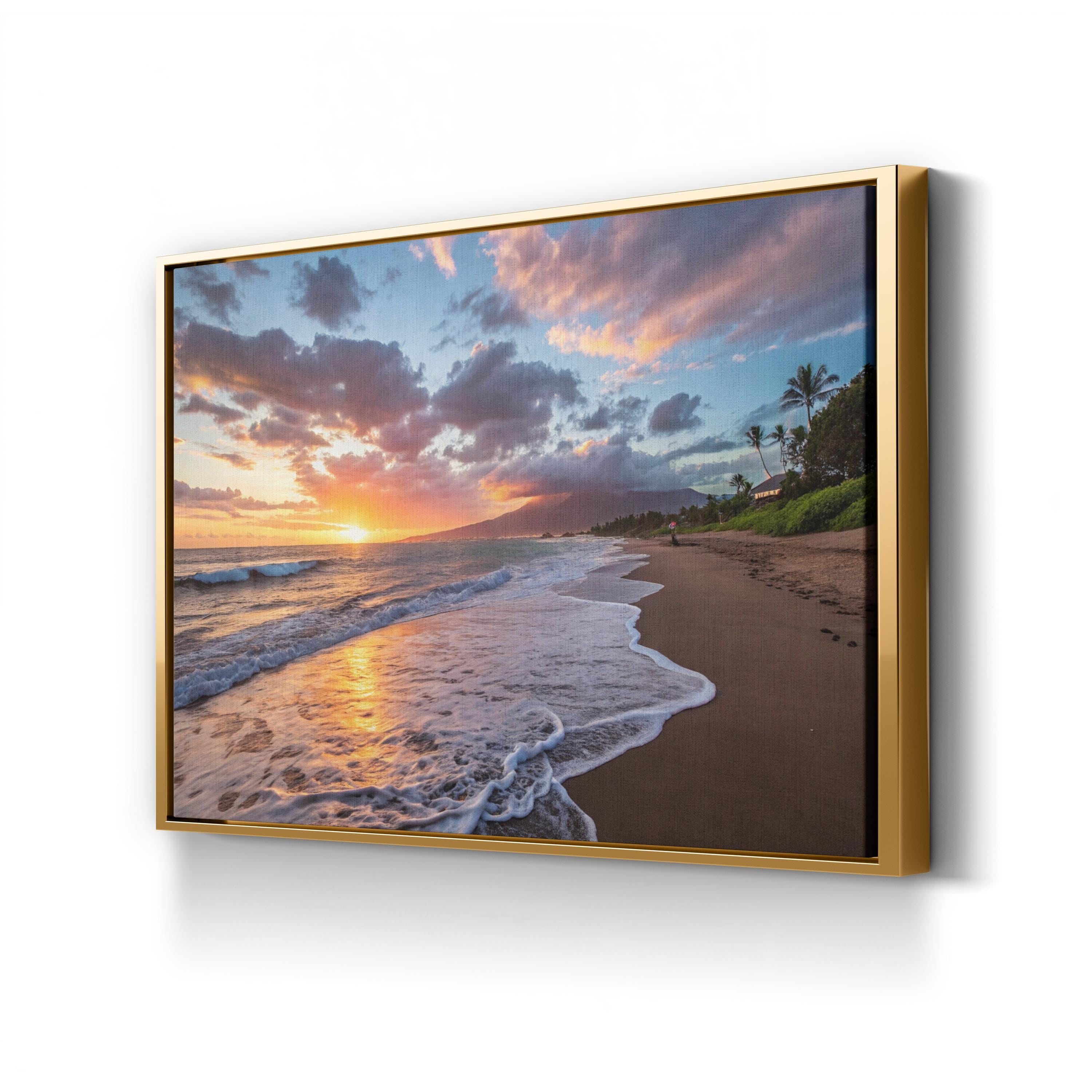 Maui Beach Sunset, Maui, Hawaii, USA Wall Art — Contemporary Tropical Coastal Canvas Print