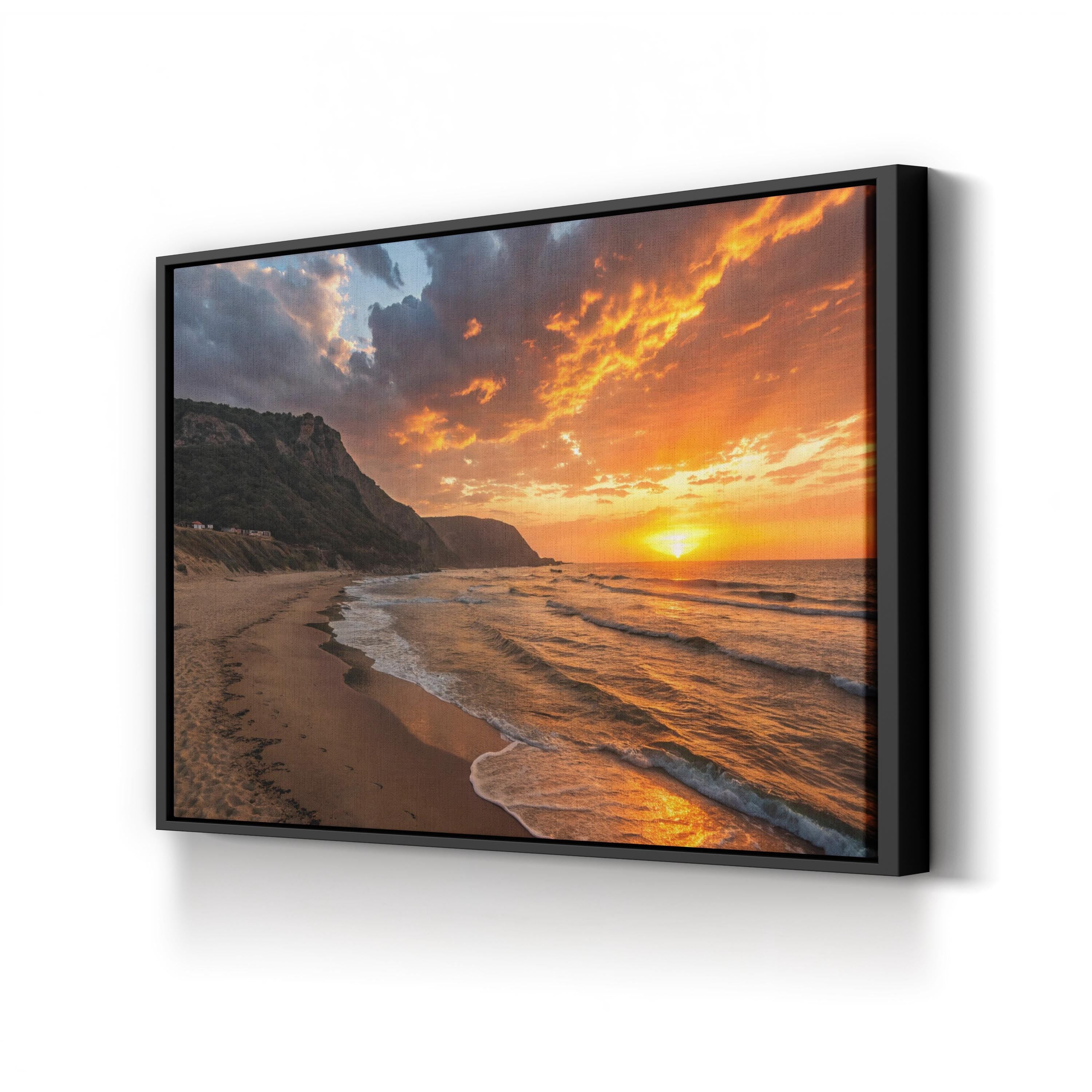 Maui Black Sand Beach, Maui, Hawaii, USA Wall Art — Tropical Ocean Sunset Canvas Print