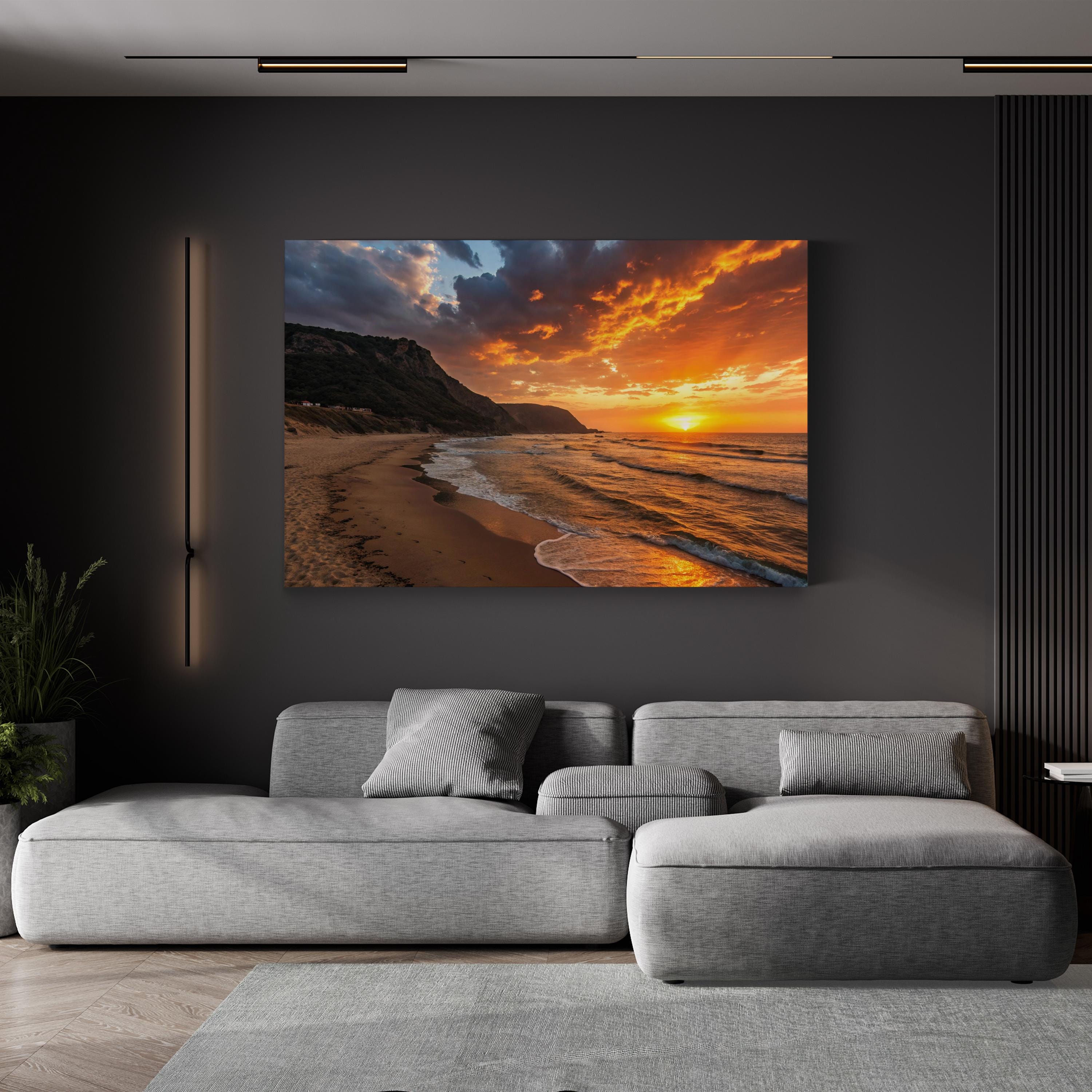 Maui Black Sand Beach, Maui, Hawaii, USA Wall Art — Tropical Ocean Sunset Canvas Print