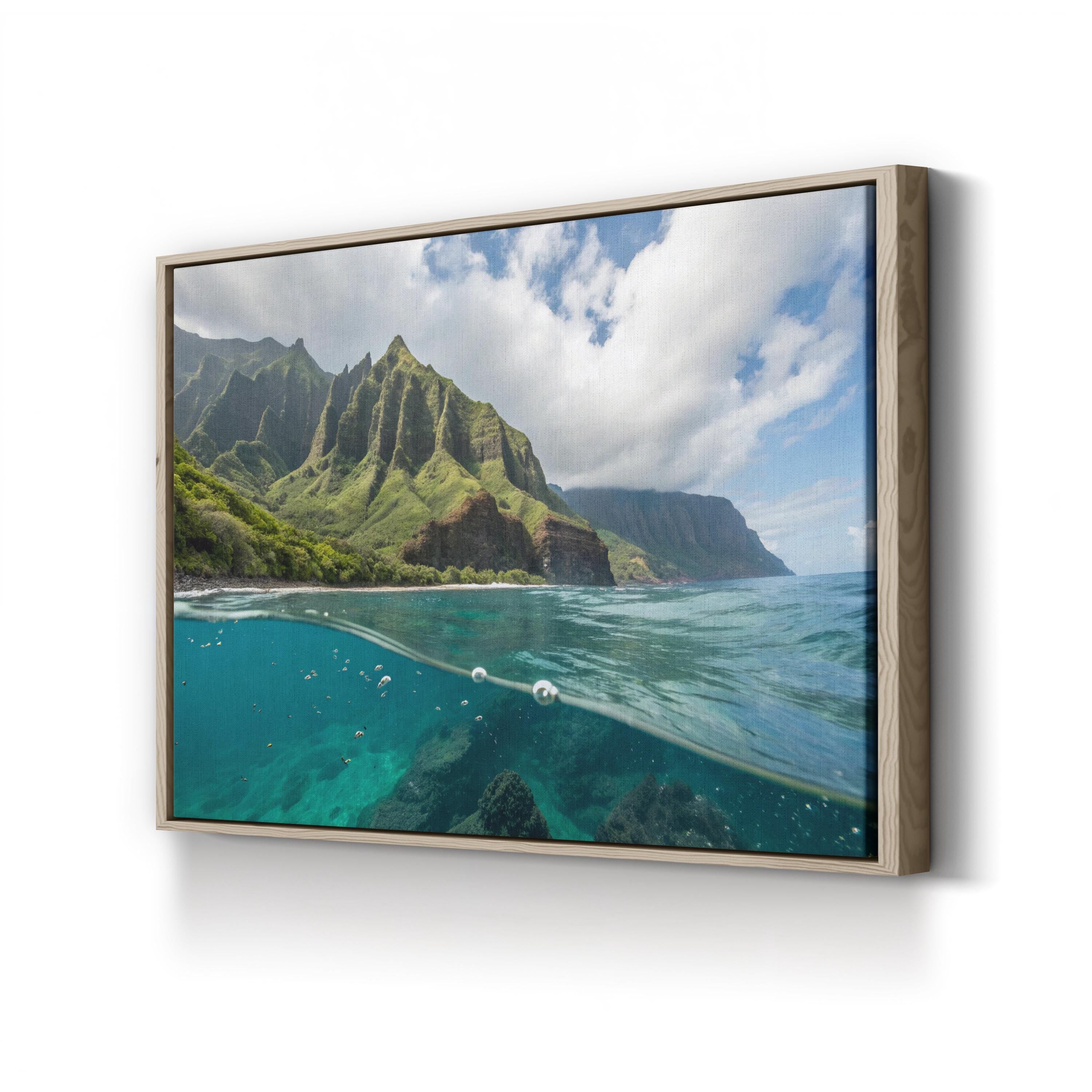 Maui Coastal Canvas Wall Art:  Maui Hawaii Tropical Ocean & Mountain Landscape Print