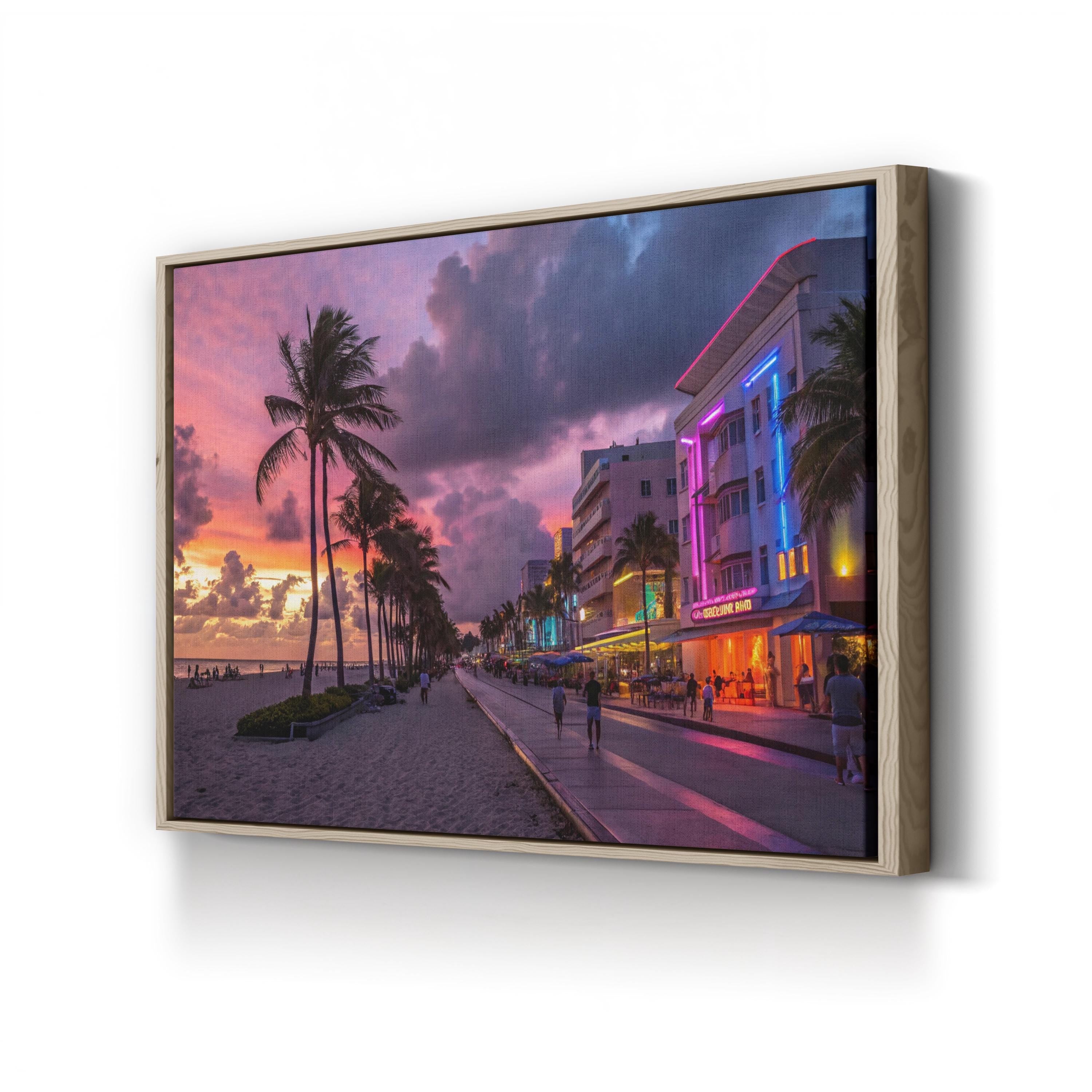 Miami Beach Ocean Drive Sunset – Vintage Photography Wall Art | Art Deco Coastal Canvas Print