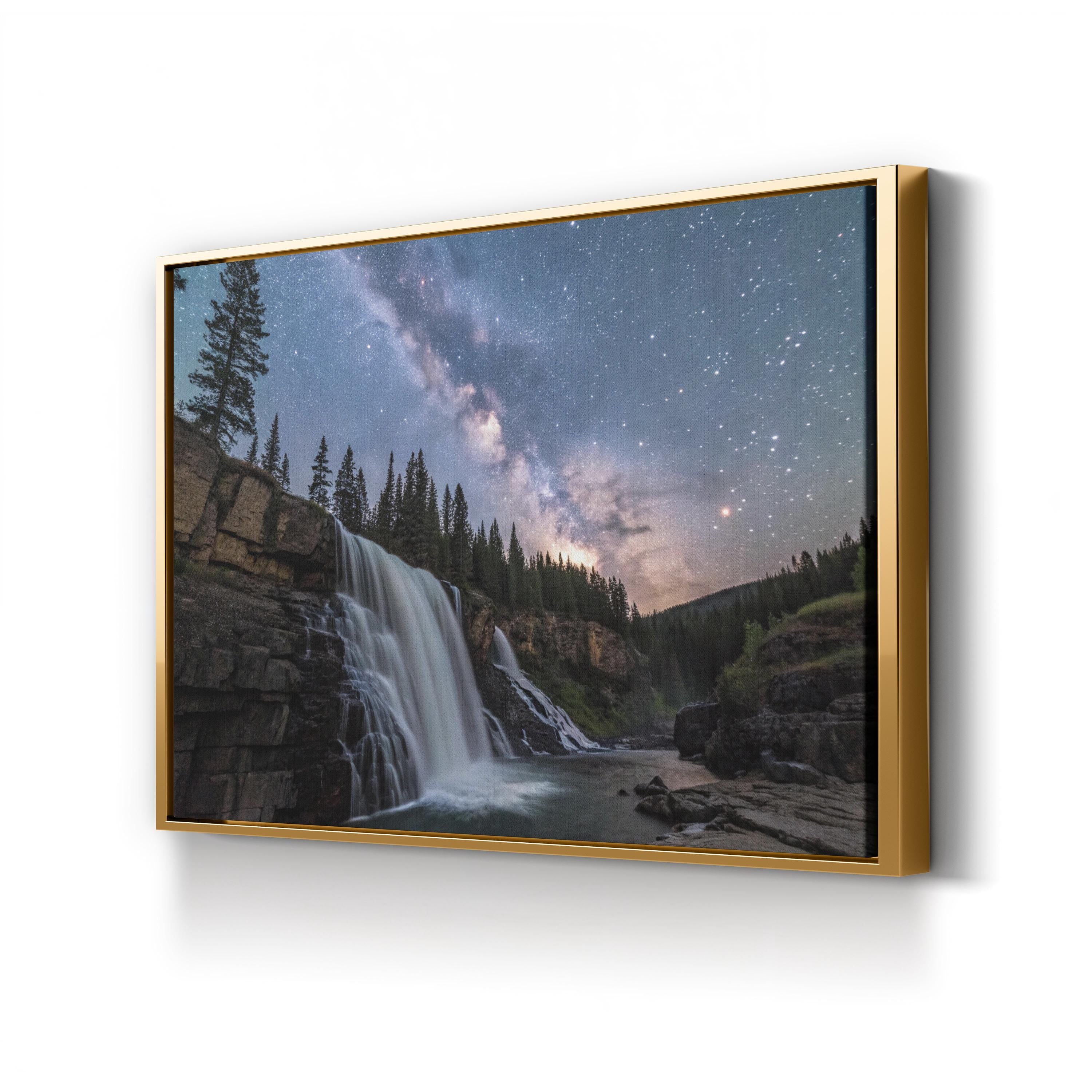 Milky Way Waterfall Night – Vintage Photography Wall Art | Cosmic Landscape Canvas Print
