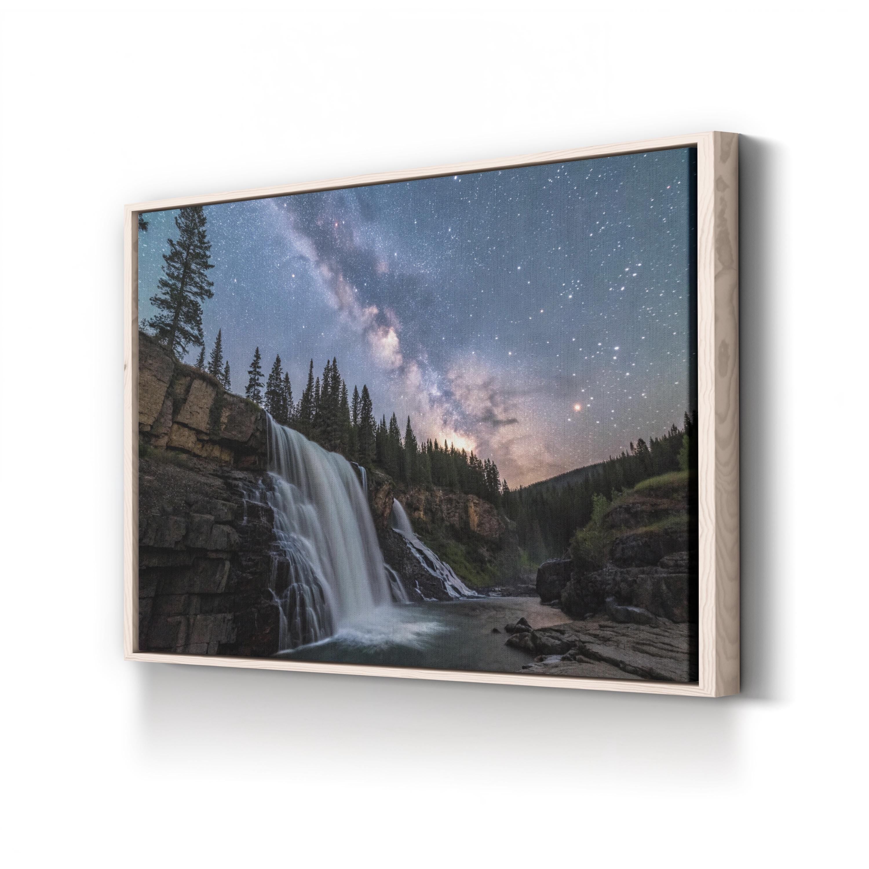 Milky Way Waterfall Night – Vintage Photography Wall Art | Cosmic Landscape Canvas Print