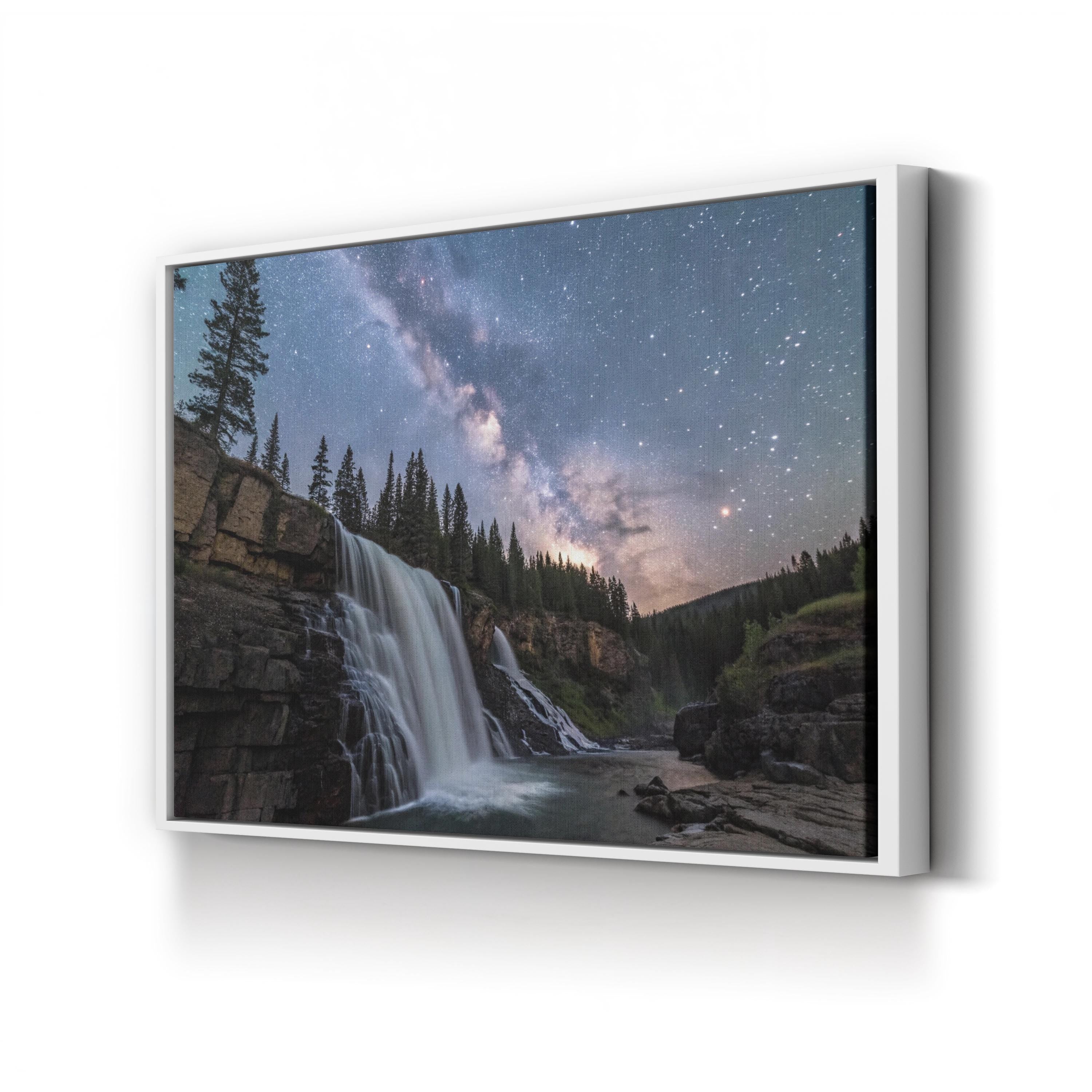 Milky Way Waterfall Night – Vintage Photography Wall Art | Cosmic Landscape Canvas Print
