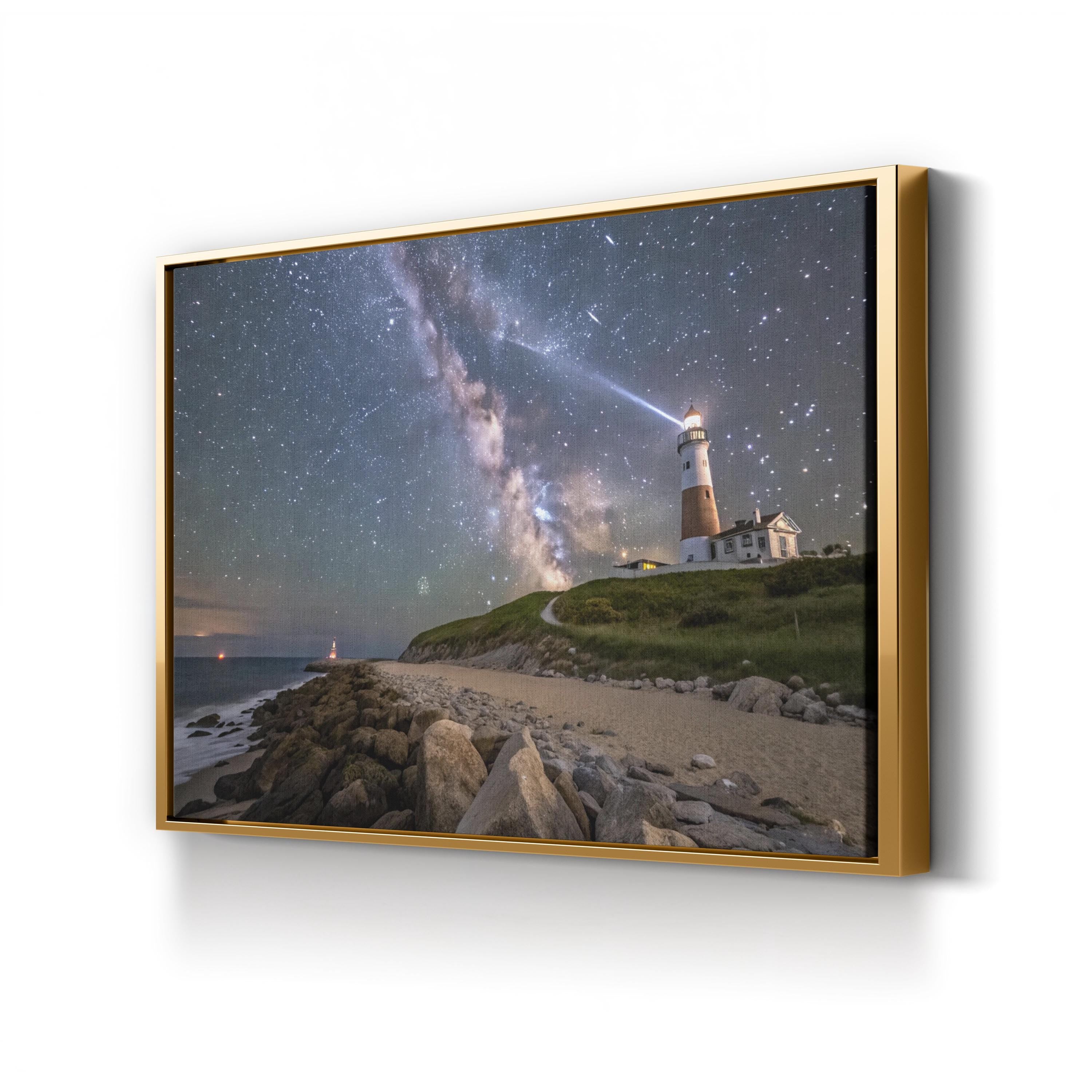 Montauk Lighthouse Starry Night – Vintage Photography Wall Art | Coastal Canvas Print