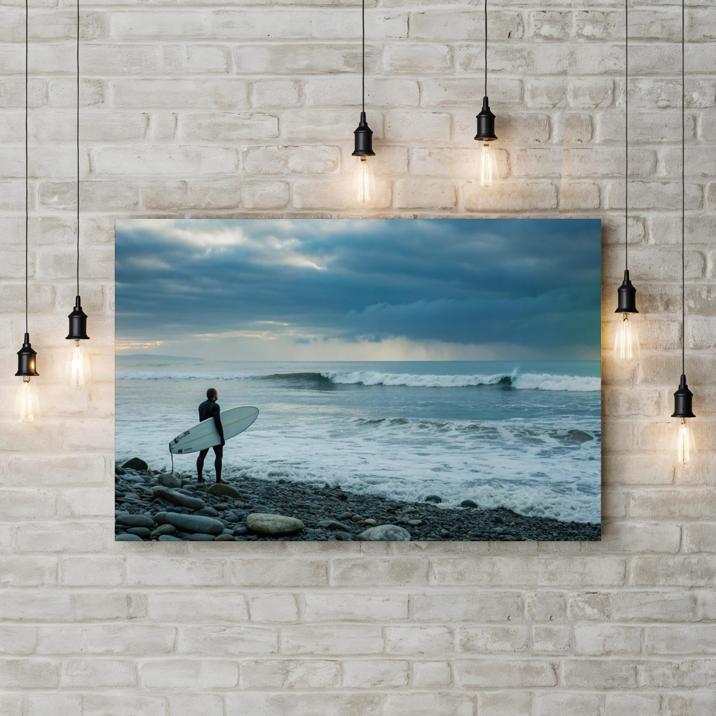 Montauk Surfer Canvas Wall Art:  Montauk New York Atlantic Coast Beach Landscape Print
