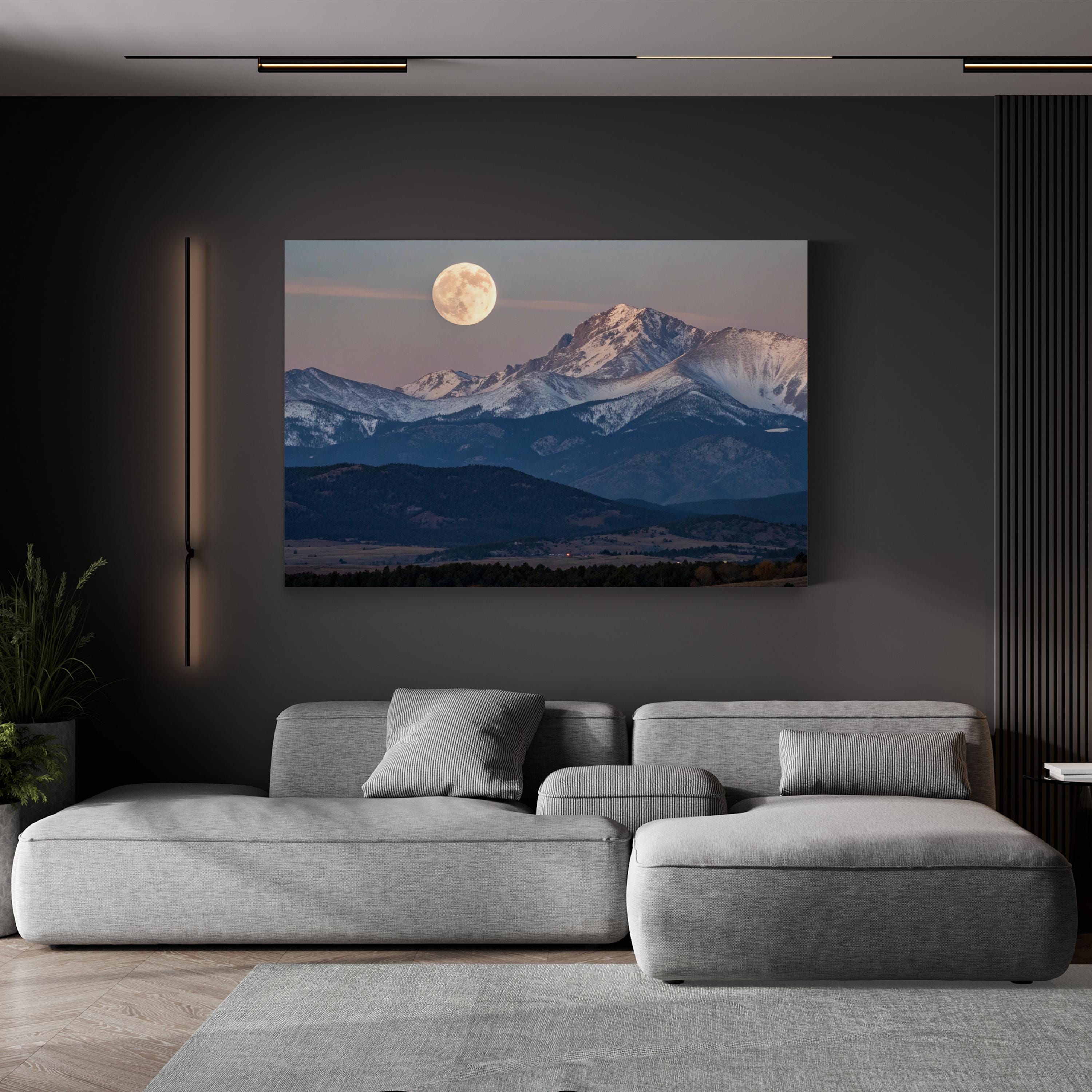 Moon Over Boulder Nightscape – Vintage Photography Wall Art | Colorado Mountain Canvas Print