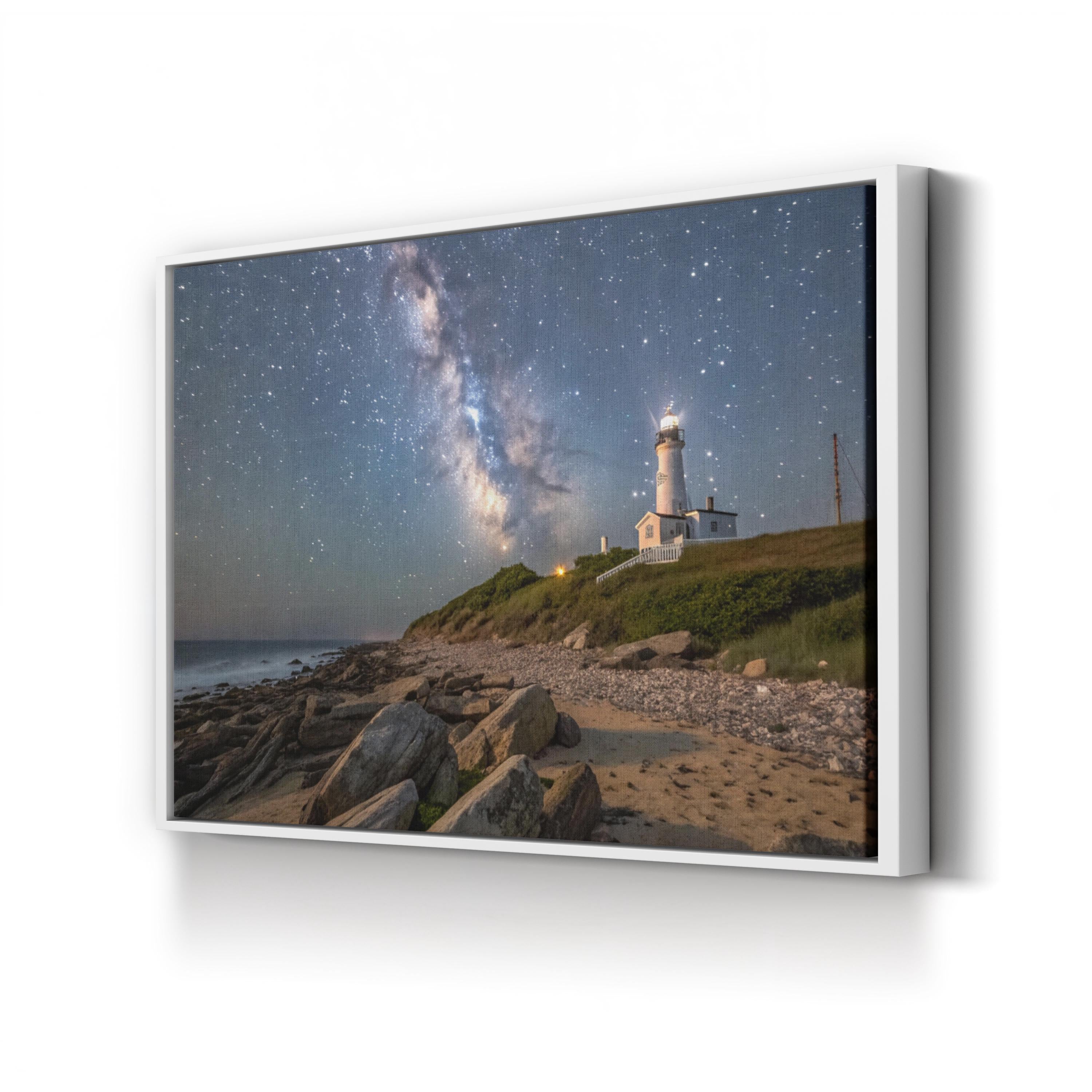 Montauk Beach Starry Night – Vintage Photography Wall Art | Coastal Lighthouse Canvas Print