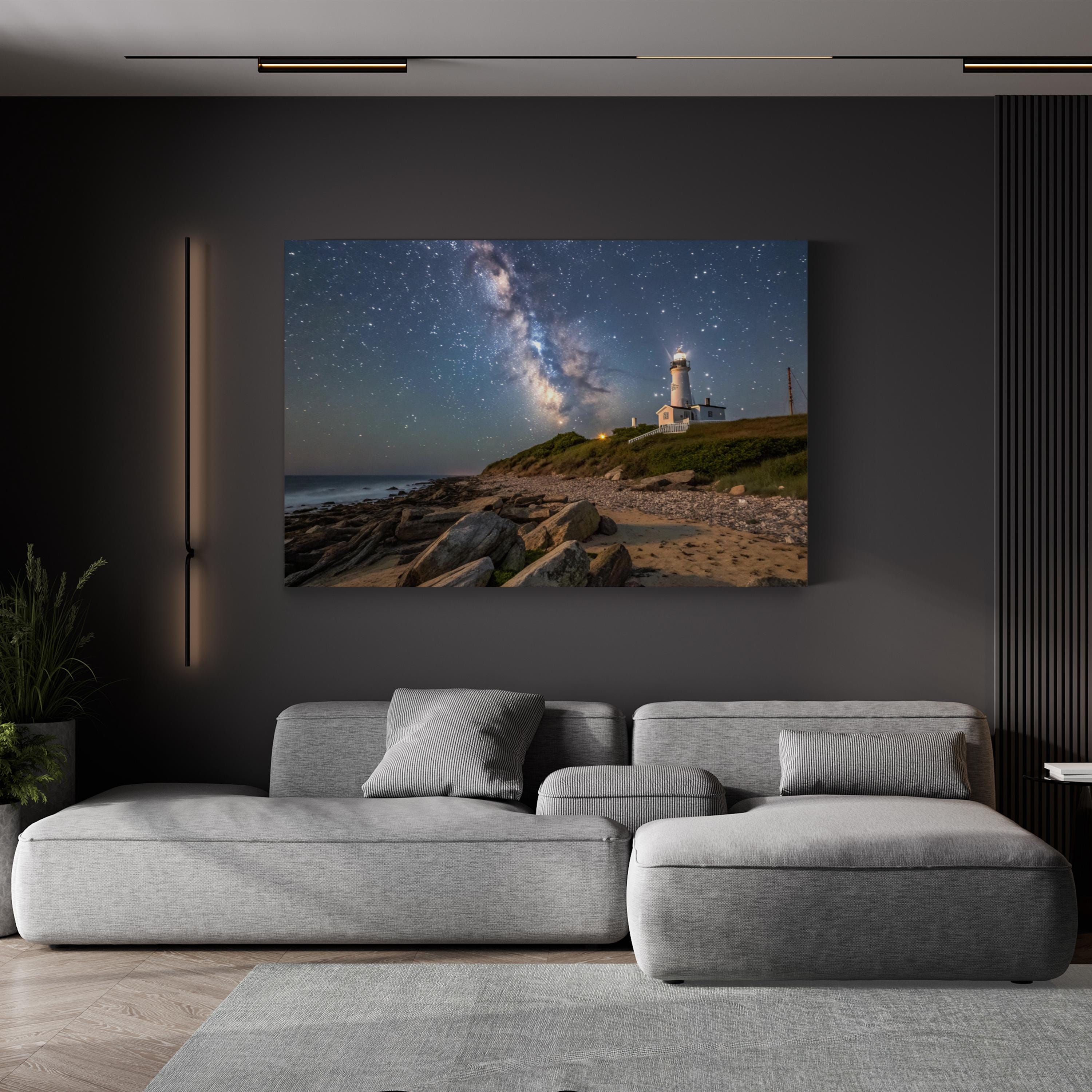 Montauk Beach Starry Night – Vintage Photography Wall Art | Coastal Lighthouse Canvas Print