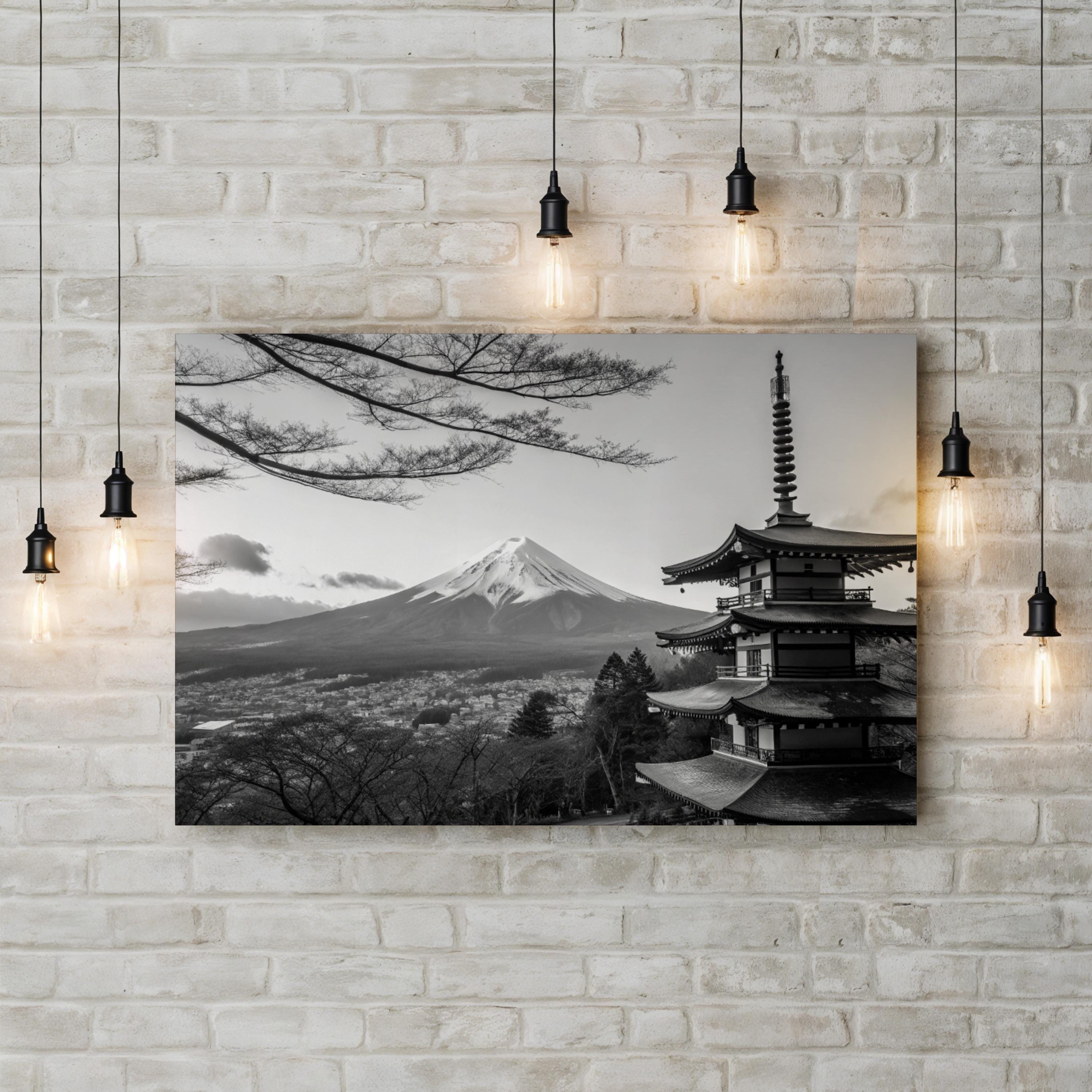 Mount Fuji – Vintage Photography Wall Art | Japanese Temple Landscape Canvas Print