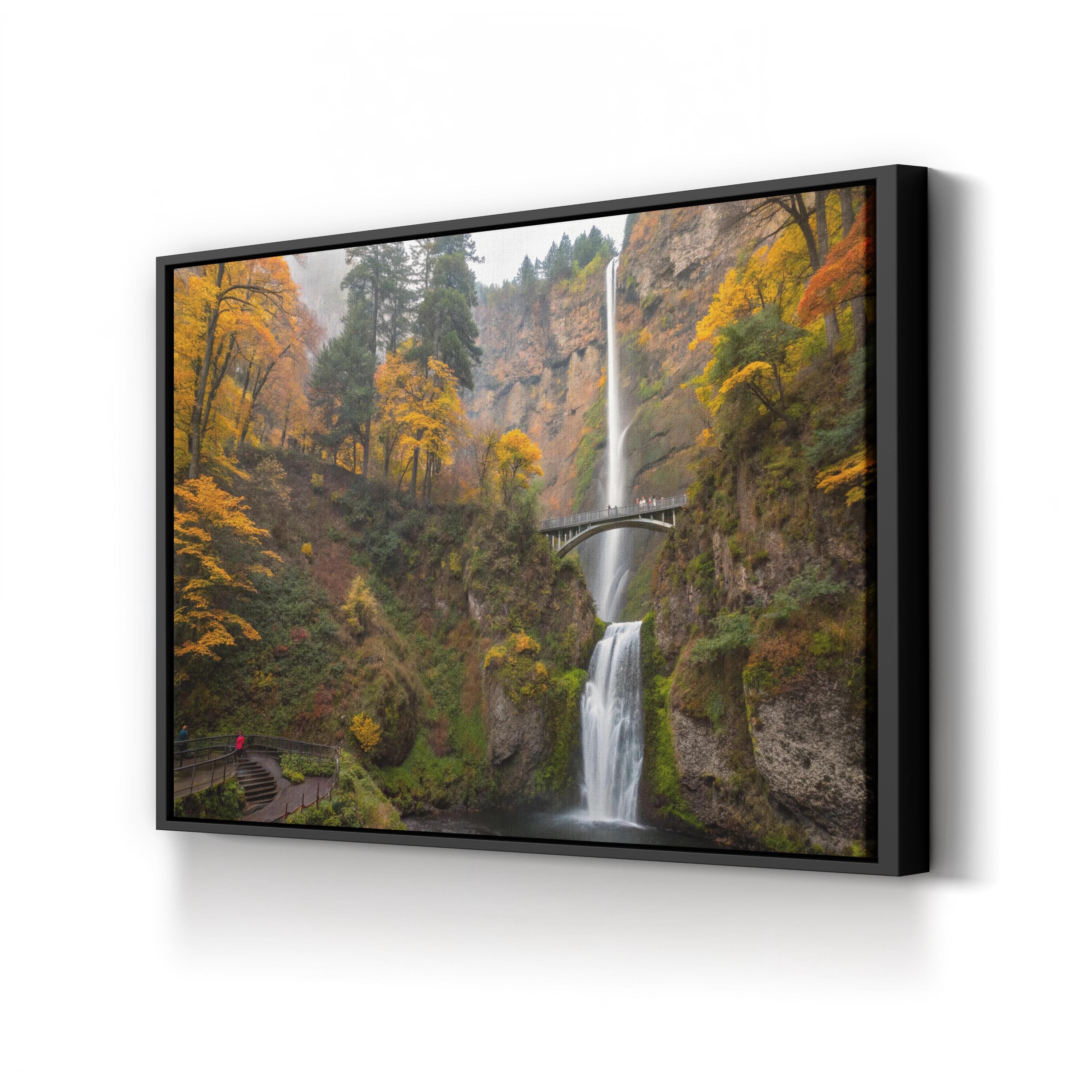 Multnomah Falls Autumn, Oregon – Vintage Photography Wall Art | Waterfall Canvas Print